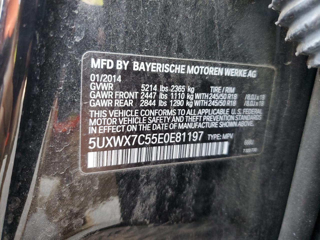 2014 BMW X3 xDrive35I VIN: 5UXWX7C55E0E81197 Lot: 56129254