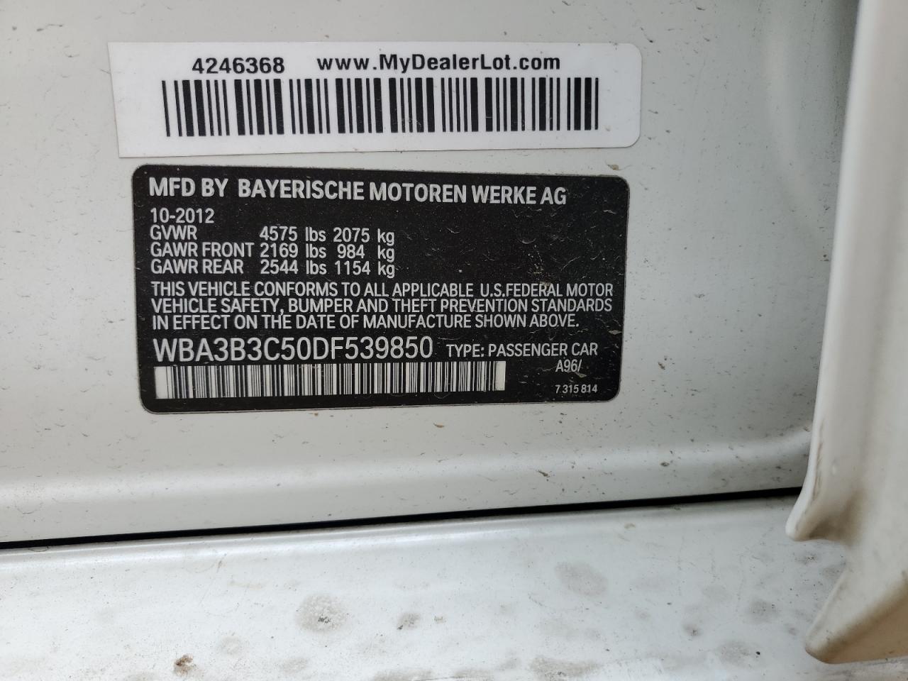 2013 BMW 328 Xi VIN: WBA3B3C50DF539850 Lot: 55291624