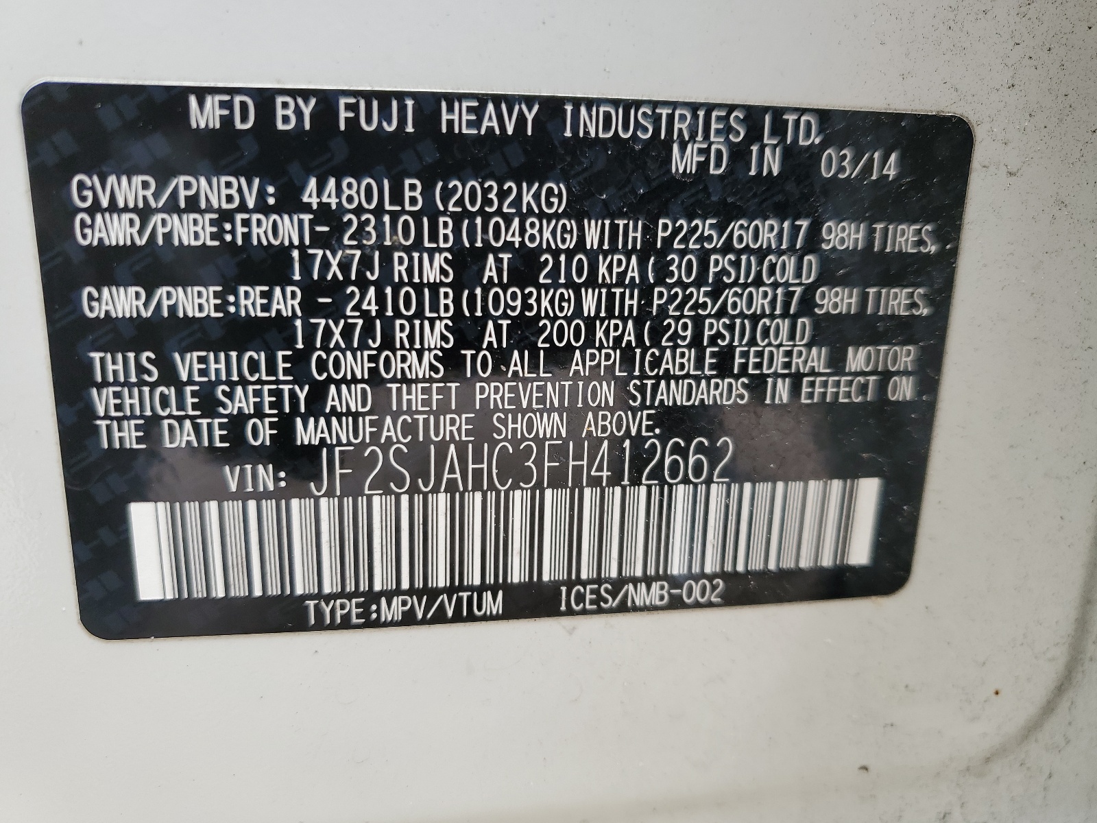 JF2SJAHC3FH412662 2015 Subaru Forester 2.5I Limited