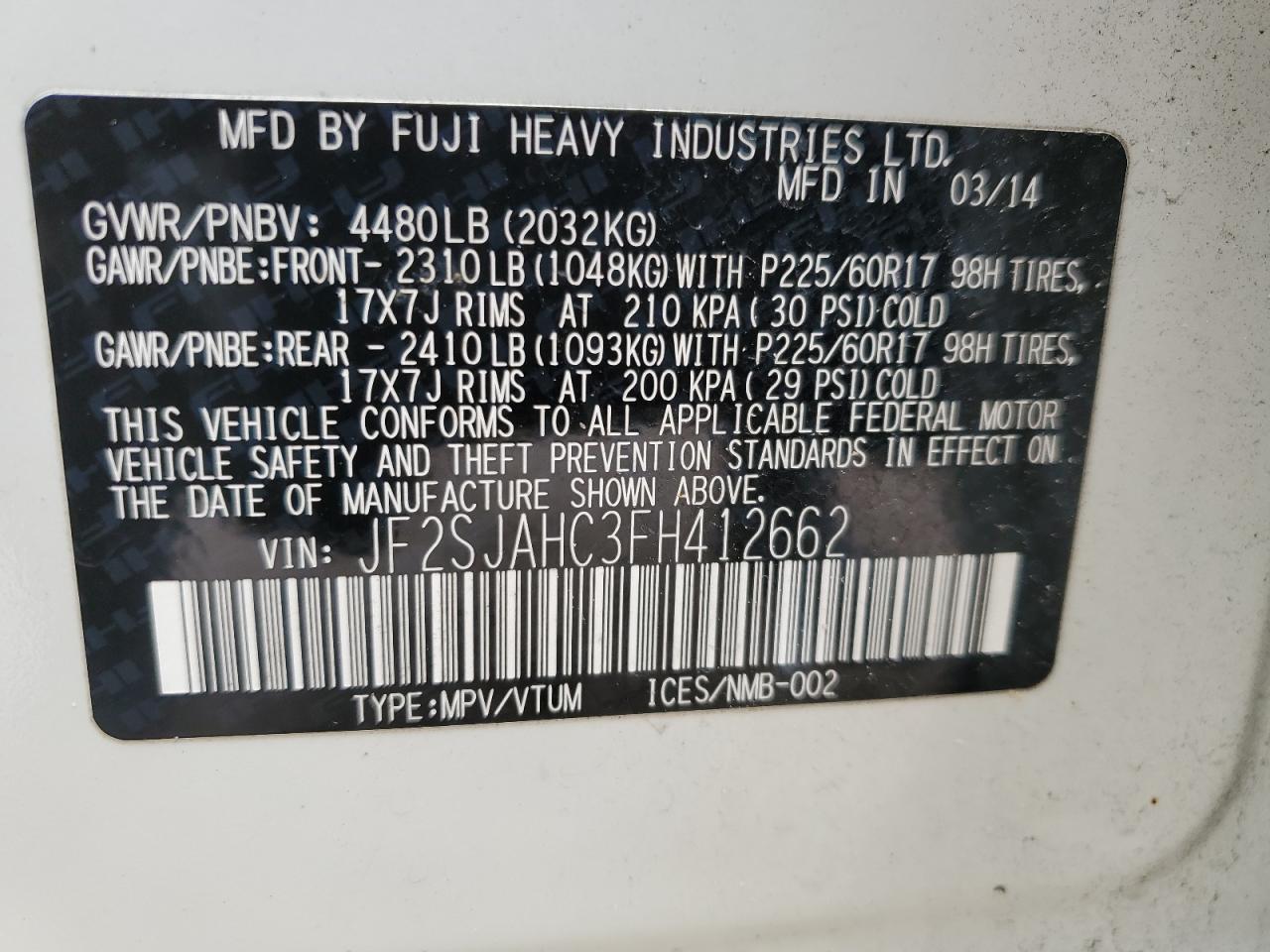 2015 Subaru Forester 2.5I Limited VIN: JF2SJAHC3FH412662 Lot: 55196034