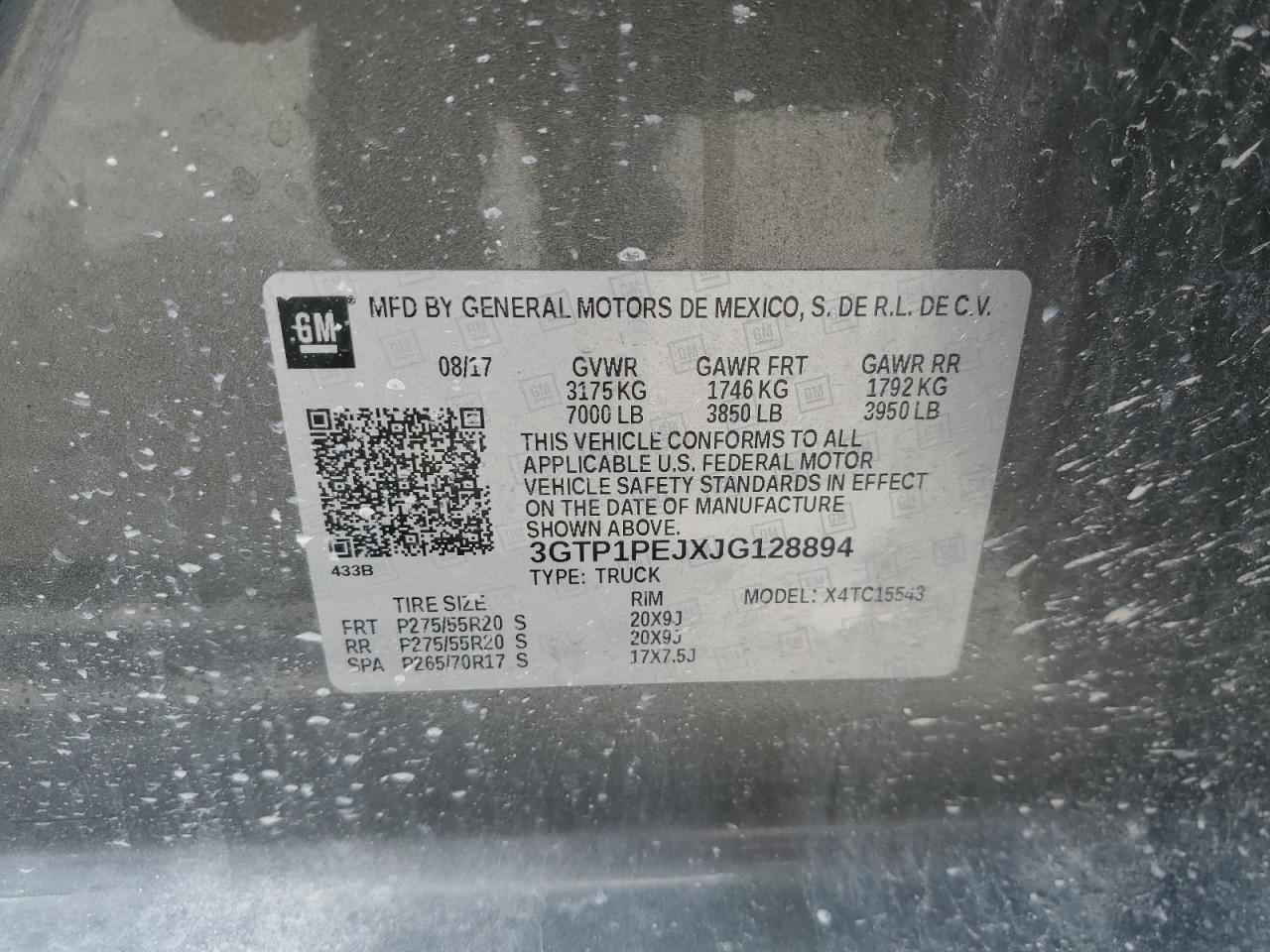 2018 GMC Sierra C1500 Denali VIN: 3GTP1PEJXJG128894 Lot: 57070154