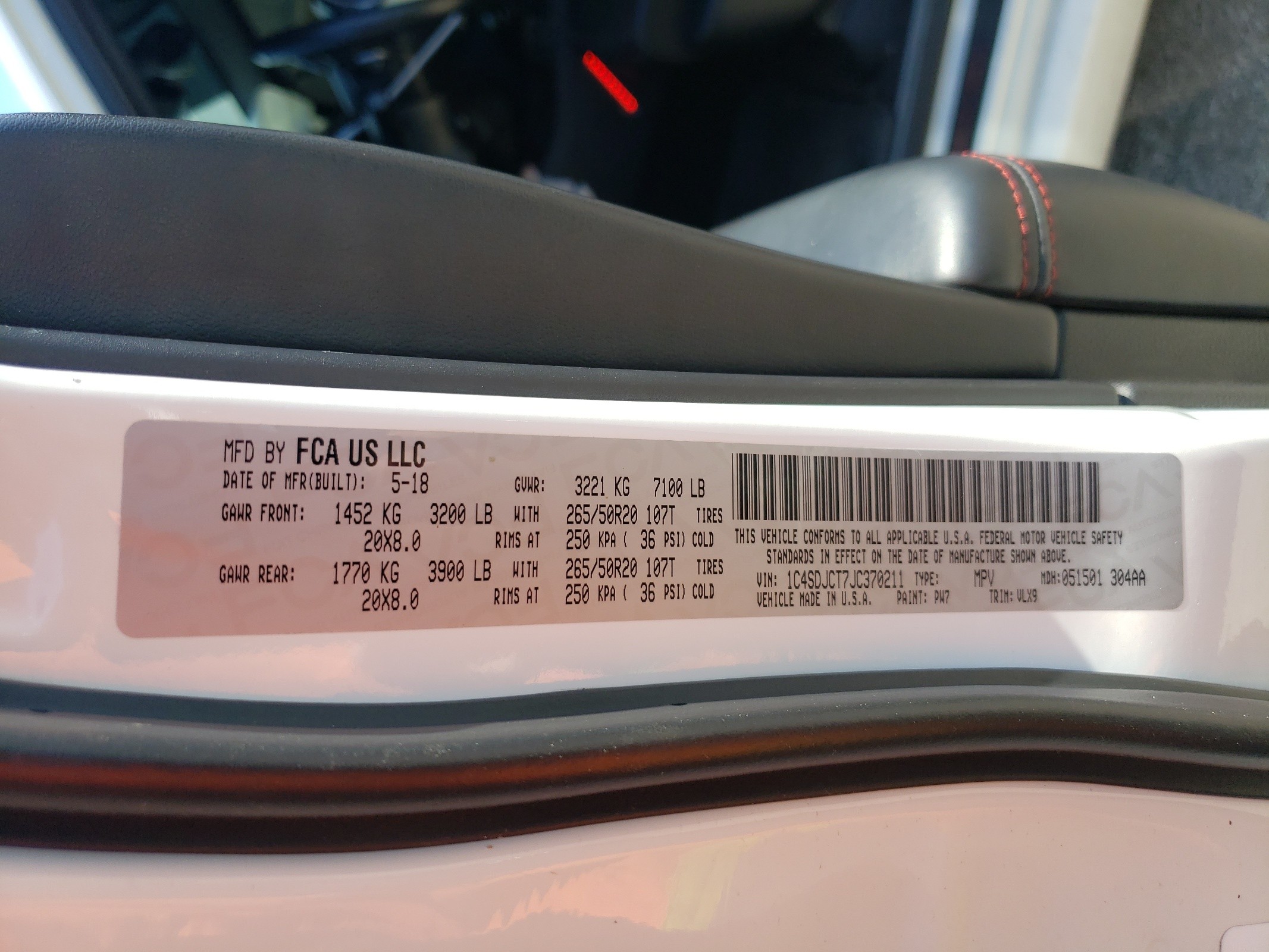 1C4SDJCT7JC370211 2018 Dodge Durango R/T