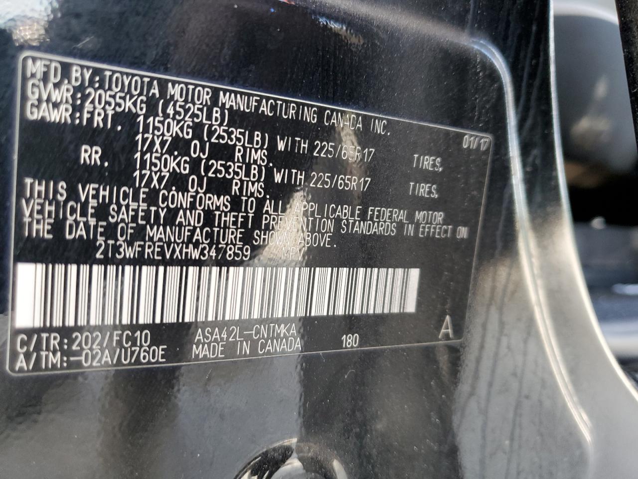 2017 Toyota Rav4 Xle VIN: 2T3WFREVXHW347859 Lot: 55799424