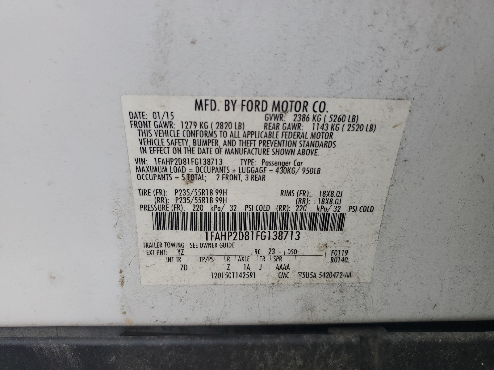 1FAHP2D81FG138713 2015 Ford Taurus Se