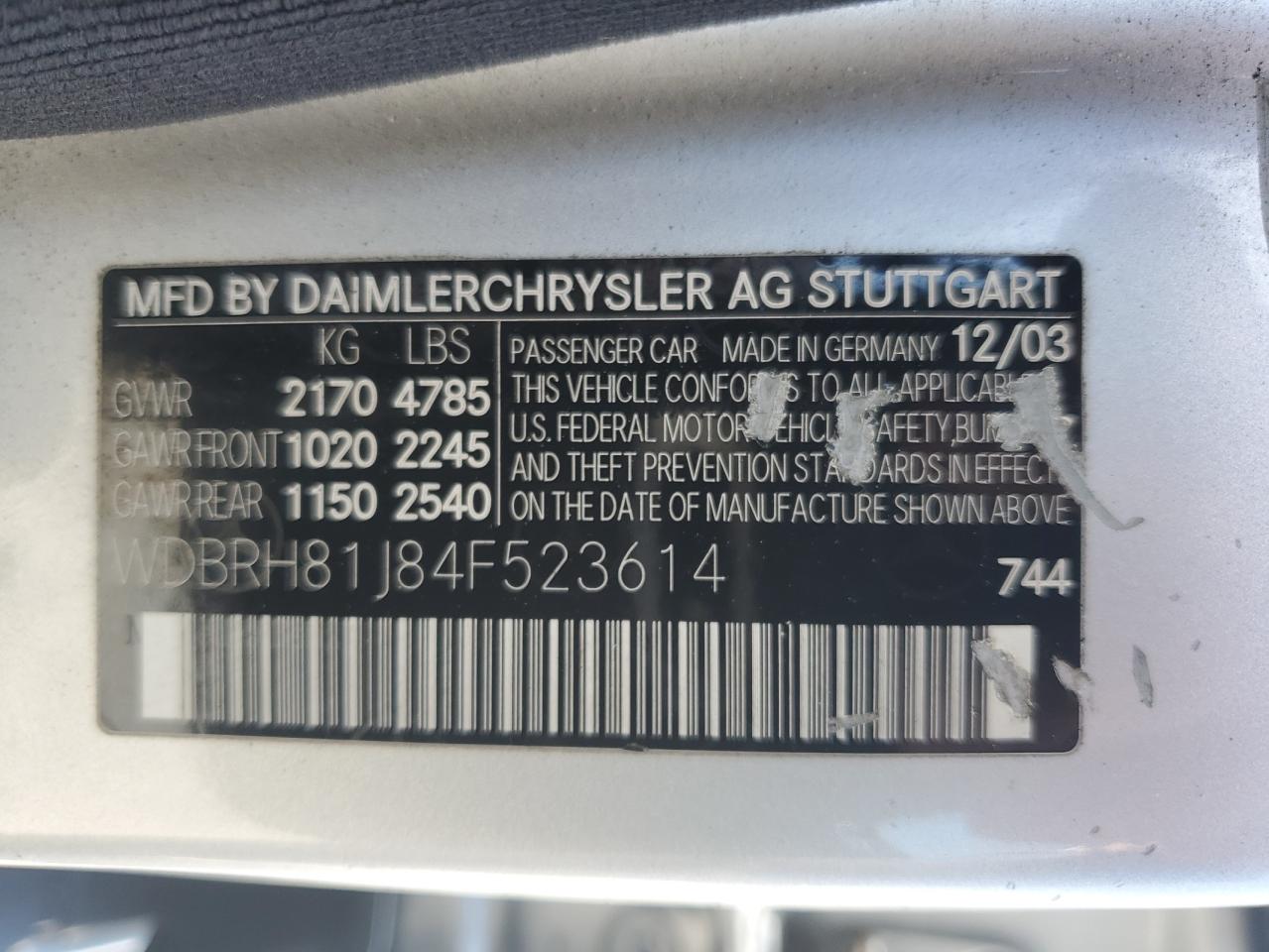 2004 Mercedes-Benz C 240 Sportwagon 4Matic VIN: WDBRH81J84F523614 Lot: 55771024