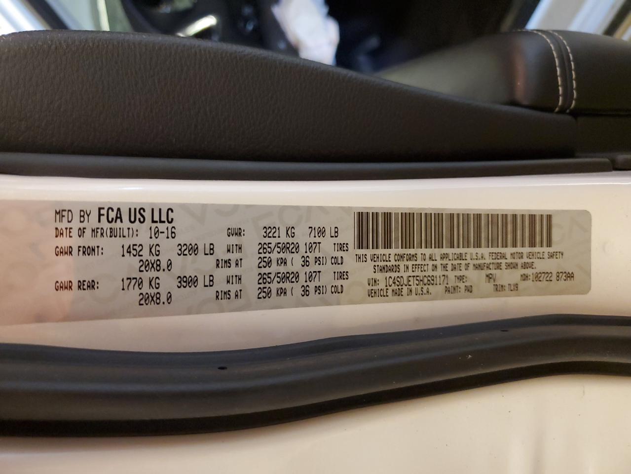 2017 Dodge Durango Citadel VIN: 1C4SDJET5HC691171 Lot: 53300654