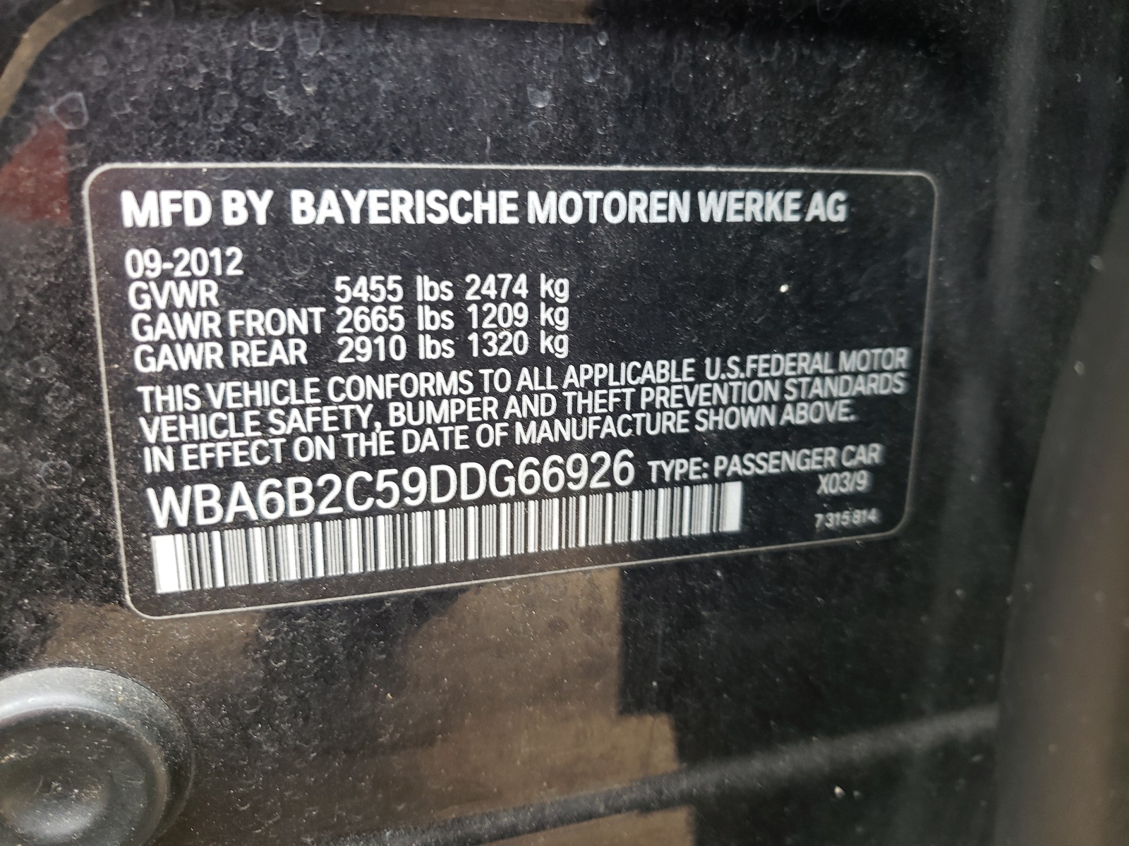 WBA6B2C59DDG66926 2013 BMW 650 I