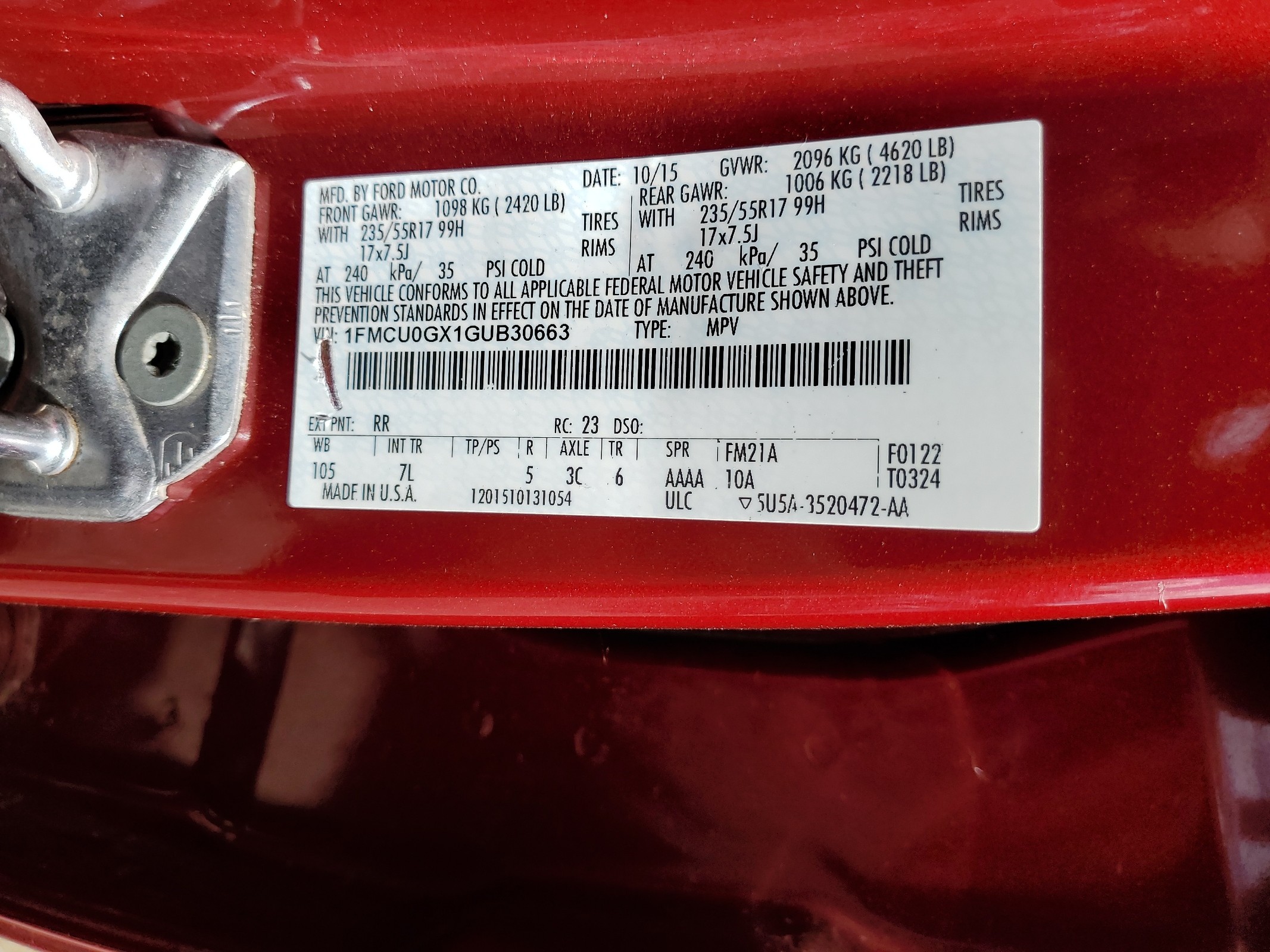 1FMCU0GX1GUB30663 2016 Ford Escape Se