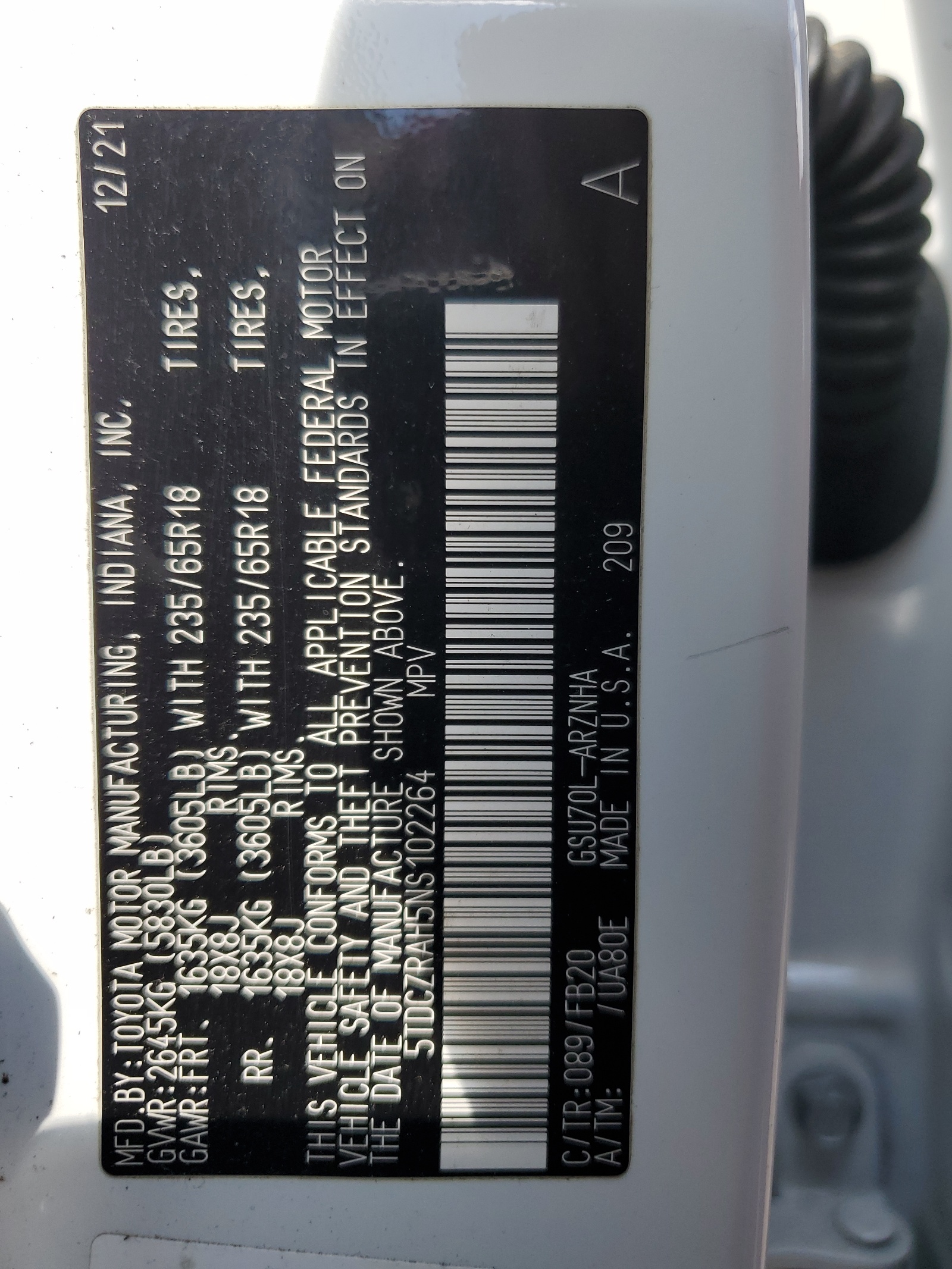 5TDCZRAH5NS102264 2022 Toyota Highlander L