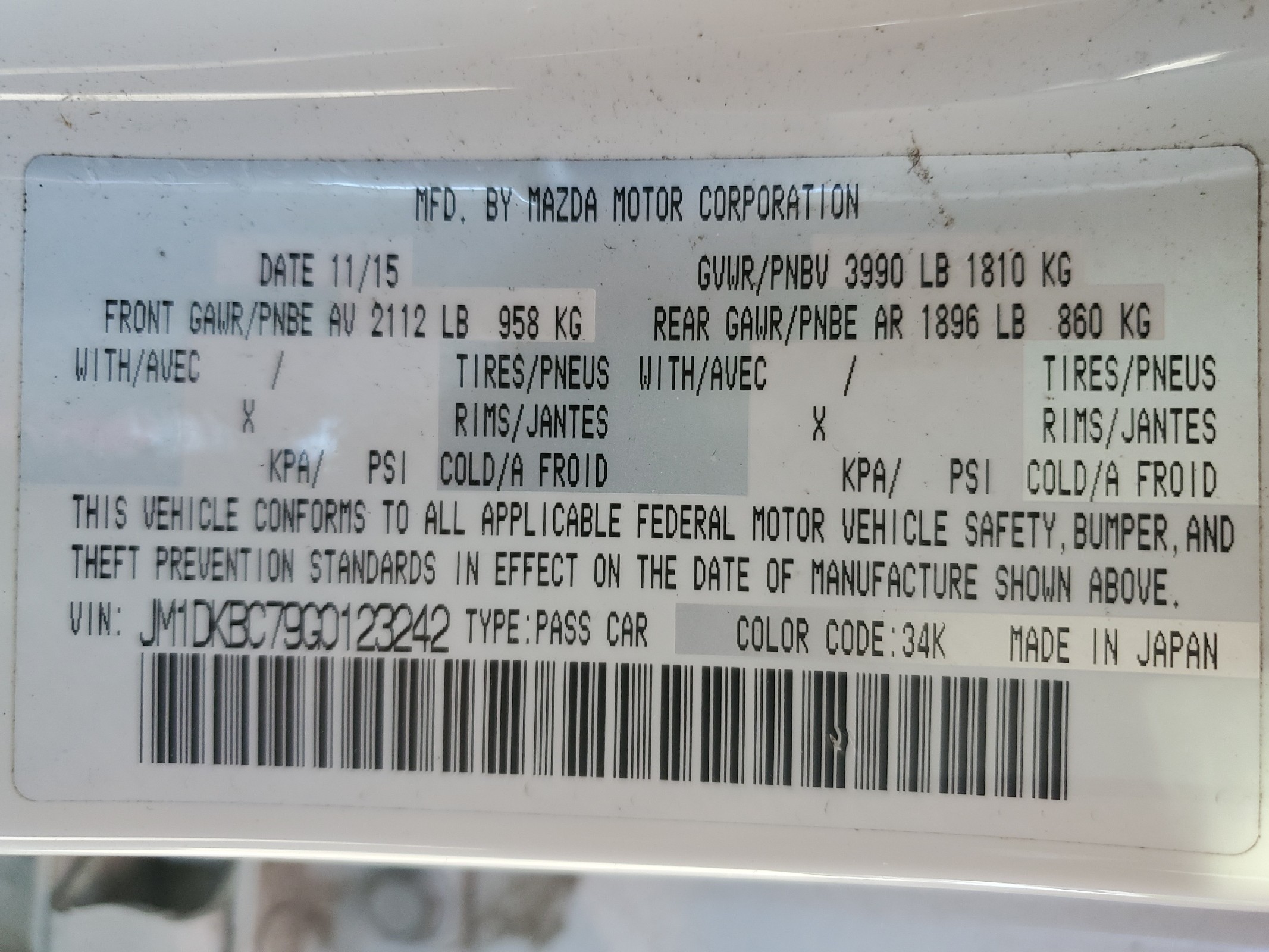 JM1DKBC79G0123242 2016 Mazda Cx-3 Touring