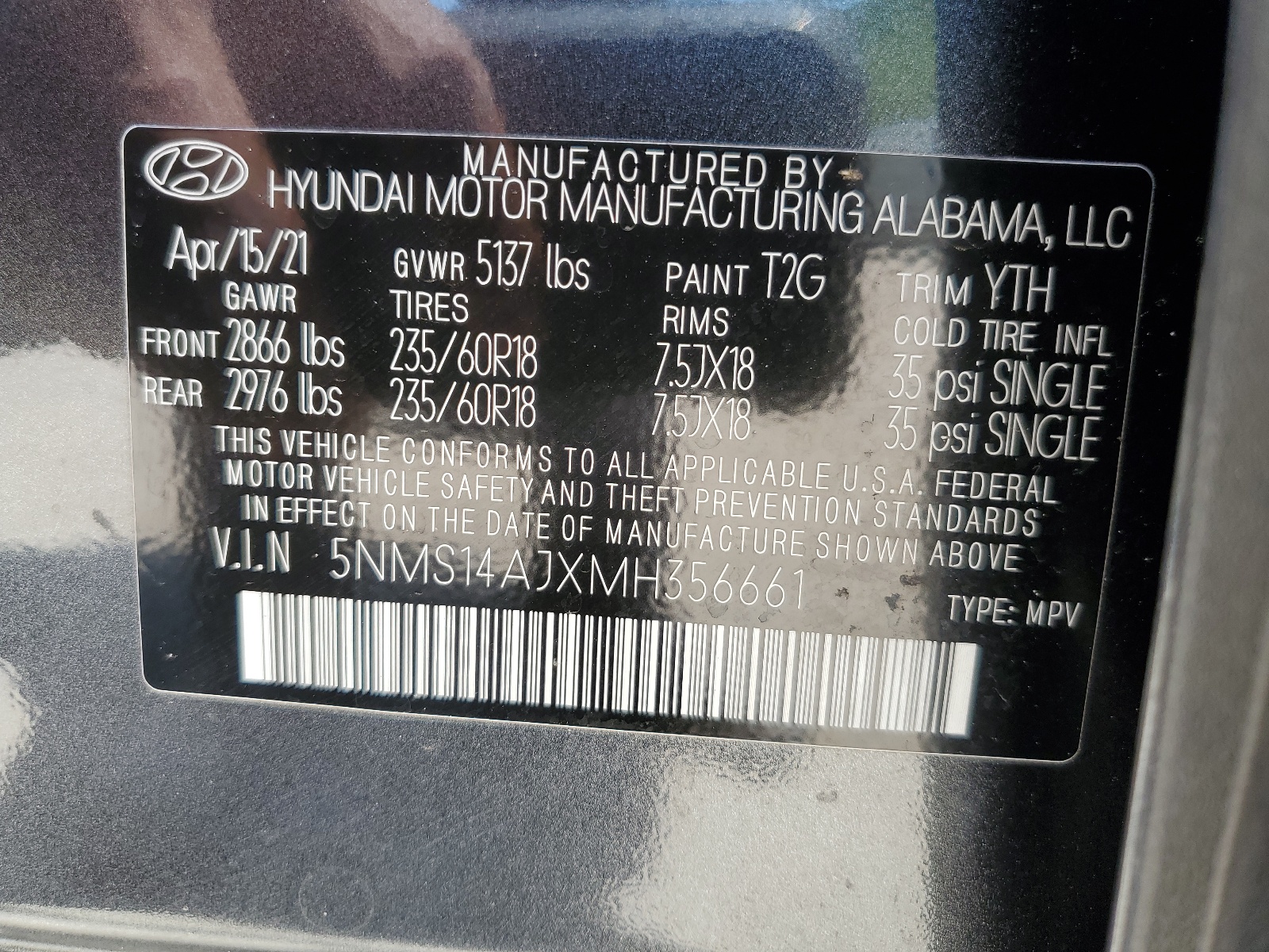 5NMS14AJXMH356661 2021 Hyundai Santa Fe Se