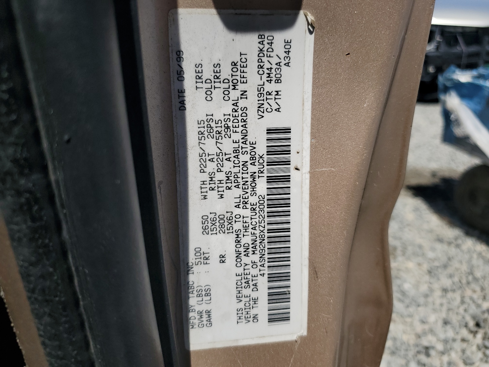 4TASN92N8XZ523002 1999 Toyota Tacoma Xtracab Prerunner