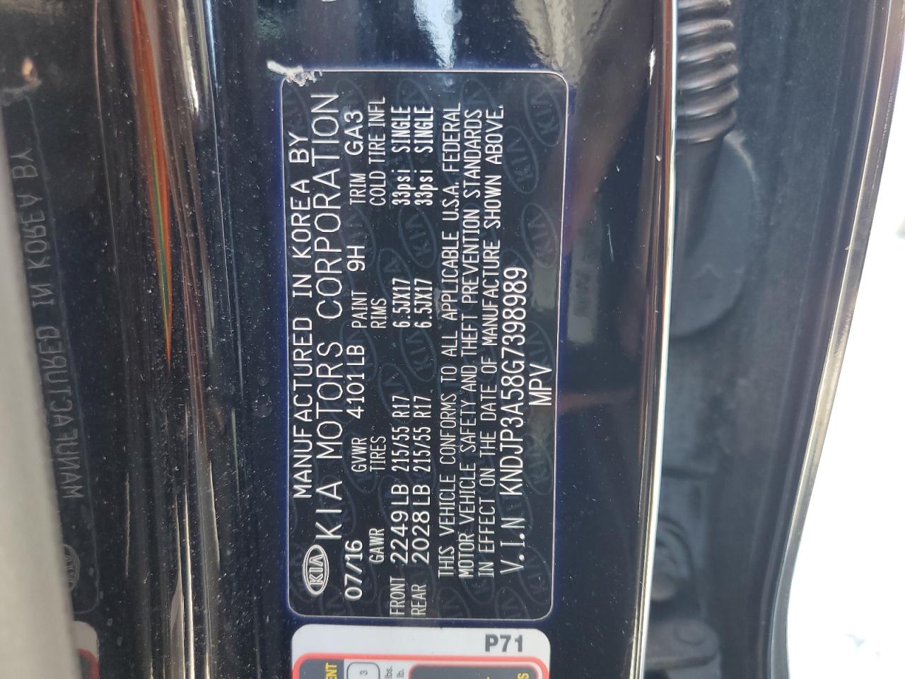 2016 Kia Soul + VIN: KNDJP3A58G7398989 Lot: 56120124