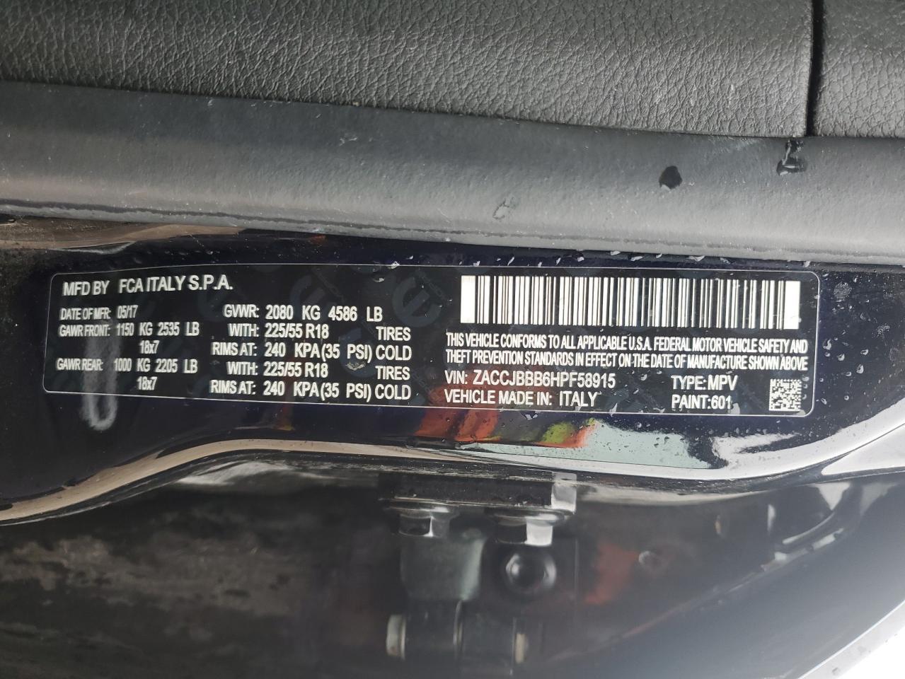 2017 Jeep Renegade Latitude VIN: ZACCJBBB6HPF58915 Lot: 57049514