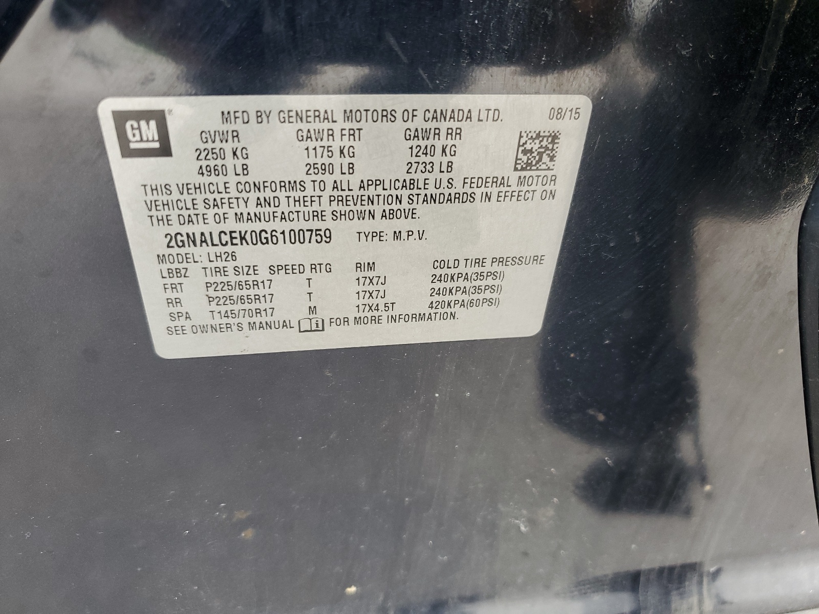 2GNALCEK0G6100759 2016 Chevrolet Equinox Lt