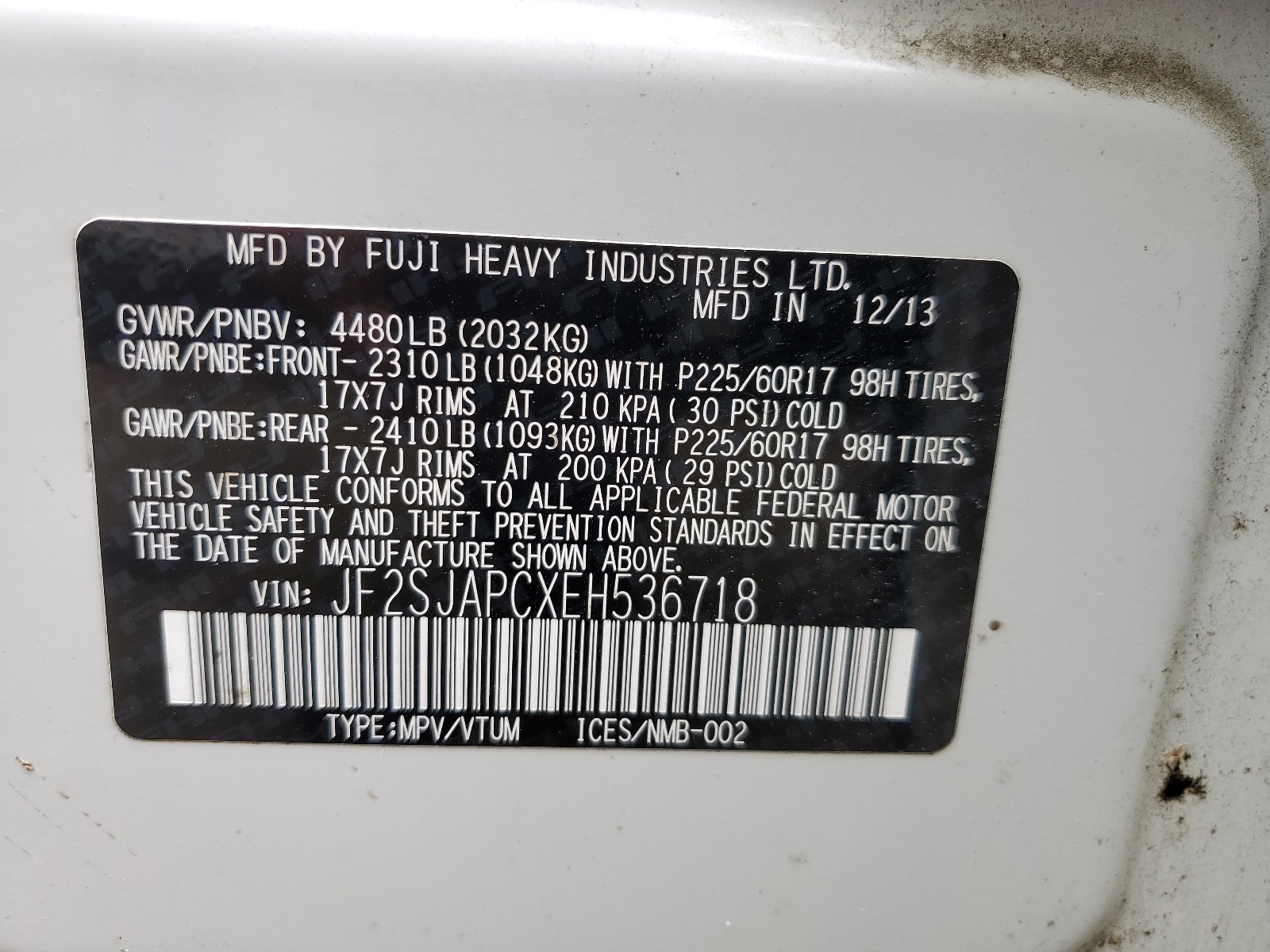 JF2SJAPCXEH536718 2014 Subaru Forester 2.5I Touring