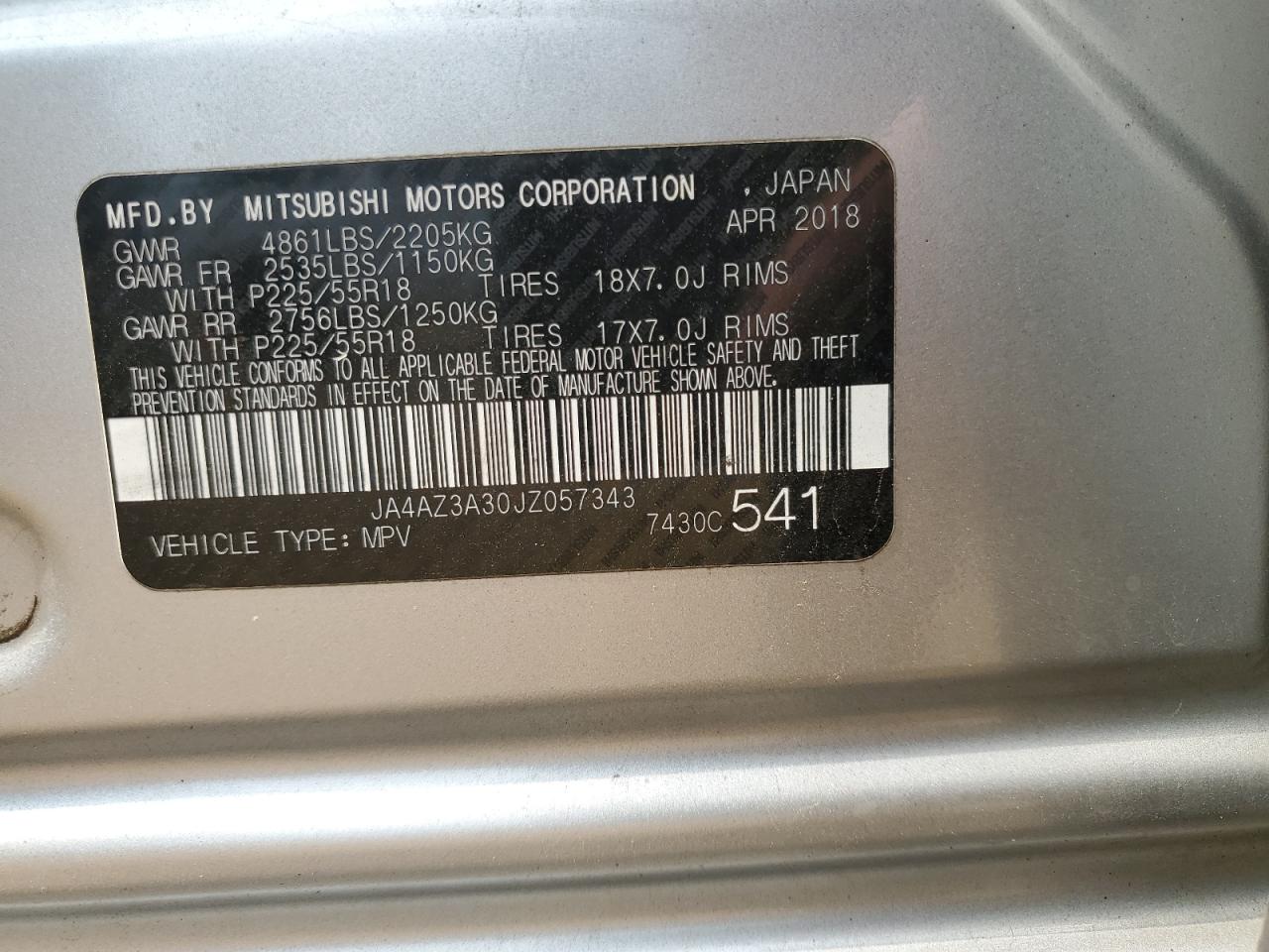 2018 Mitsubishi Outlander Se VIN: JA4AZ3A30JZ057343 Lot: 56153234