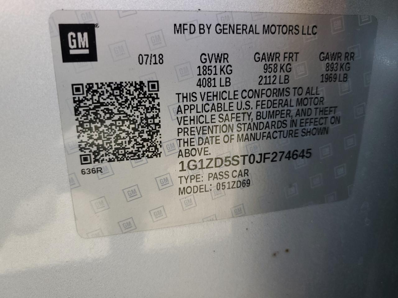 1G1ZD5ST0JF274645 2018 Chevrolet Malibu Lt