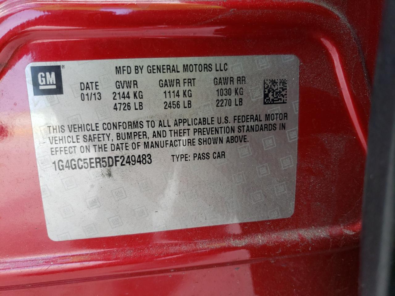 2013 Buick Lacrosse VIN: 1G4GC5ER5DF249483 Lot: 54310214