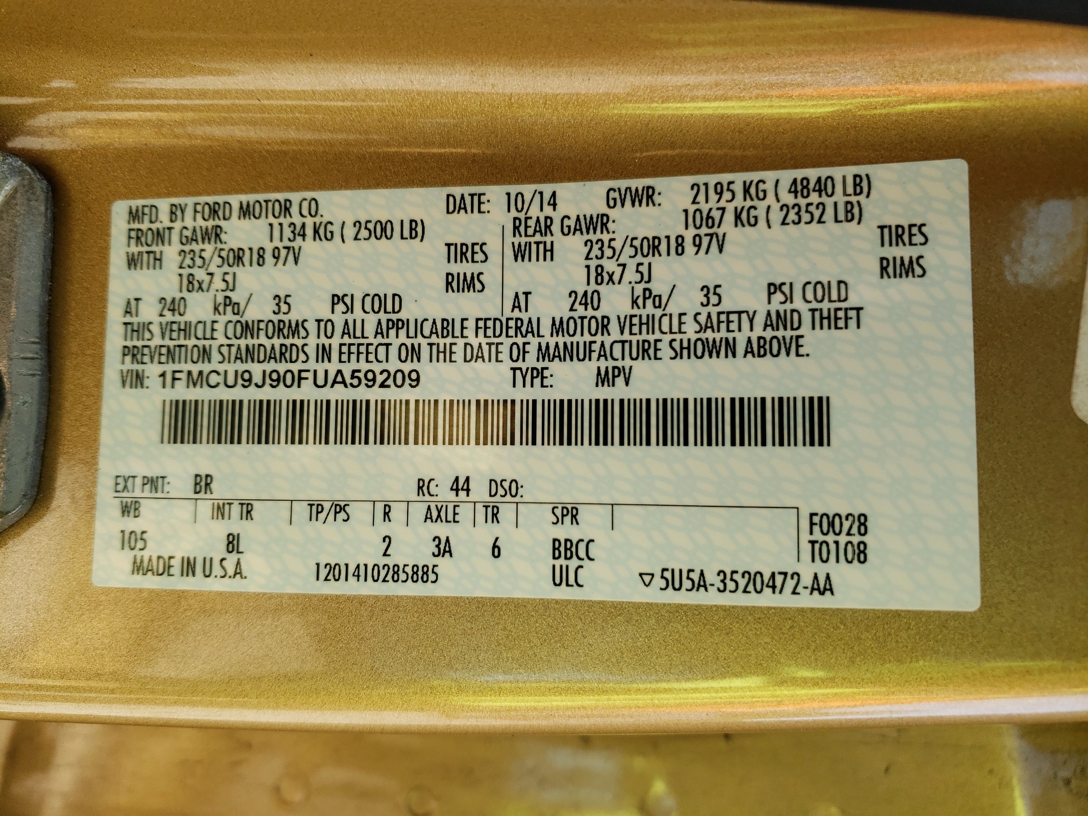 1FMCU9J90FUA59209 2015 Ford Escape Titanium