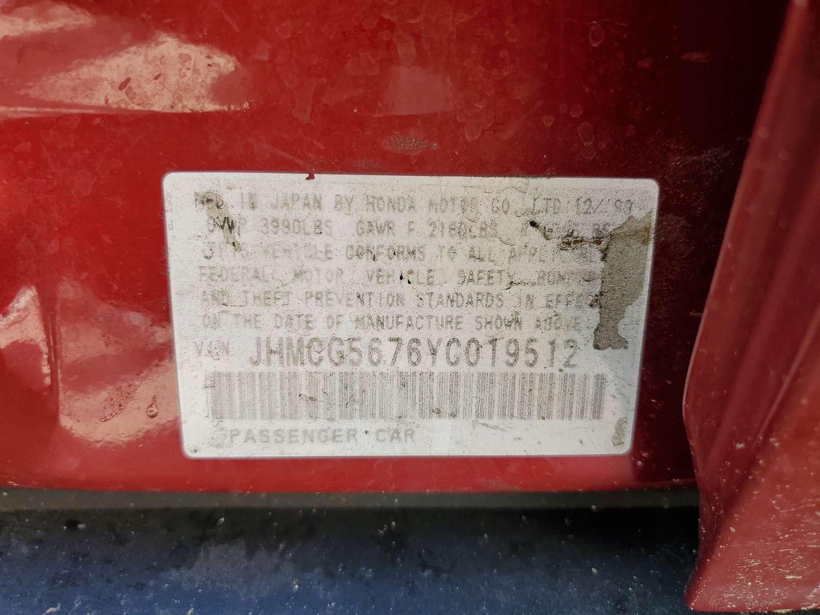 JHMCG5676YC019512 2000 Honda Accord Se