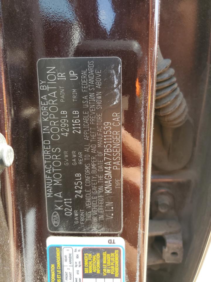 2011 Kia Optima Lx VIN: KNAGM4A77B5111539 Lot: 55678674