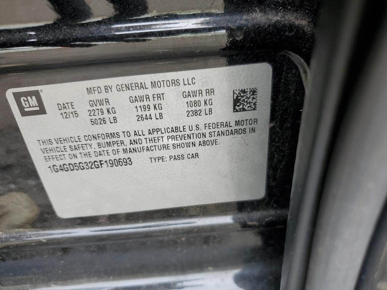 2016 Buick Lacrosse Premium VIN: 1G4GD5G32GF190693 Lot: 54833154