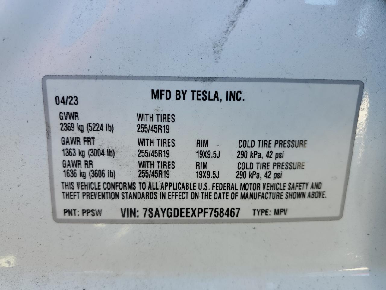 7SAYGDEEXPF758467 2023 Tesla Model Y