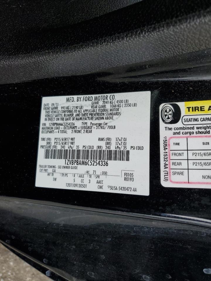 2012 Ford Mustang VIN: 1ZVBP8AM6C5254336 Lot: 56457104