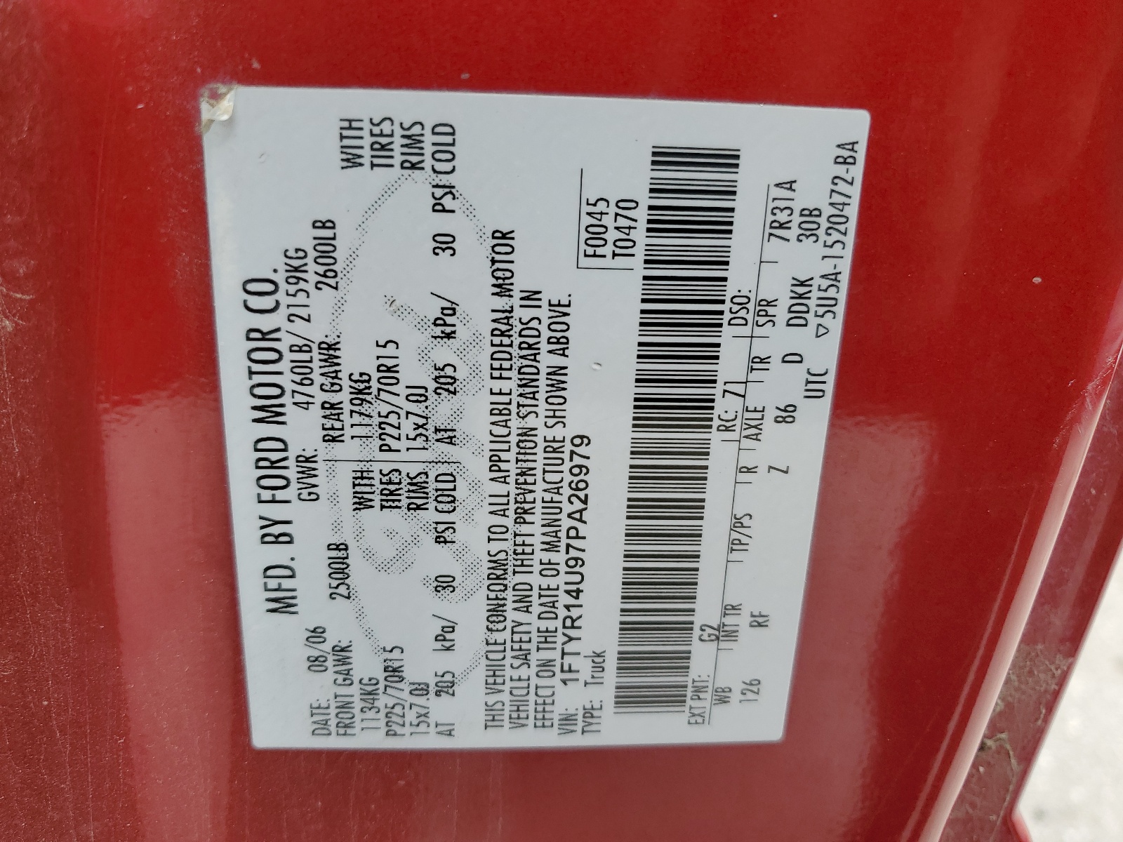 1FTYR14U97PA26979 2007 Ford Ranger Super Cab