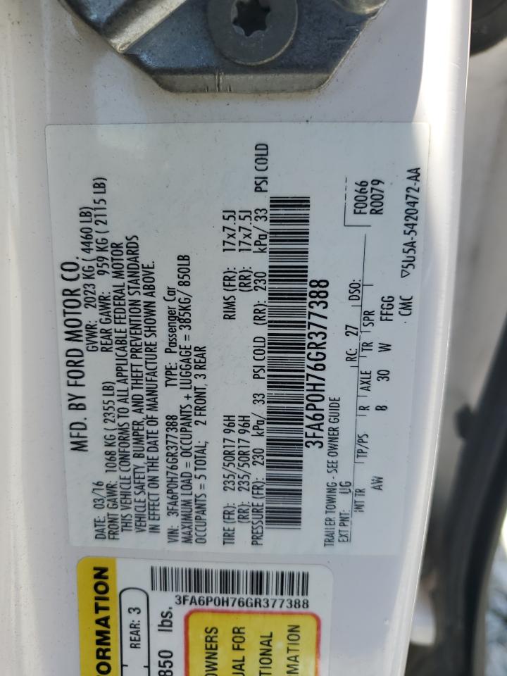 2016 Ford Fusion Se VIN: 3FA6P0H76GR377388 Lot: 57075644