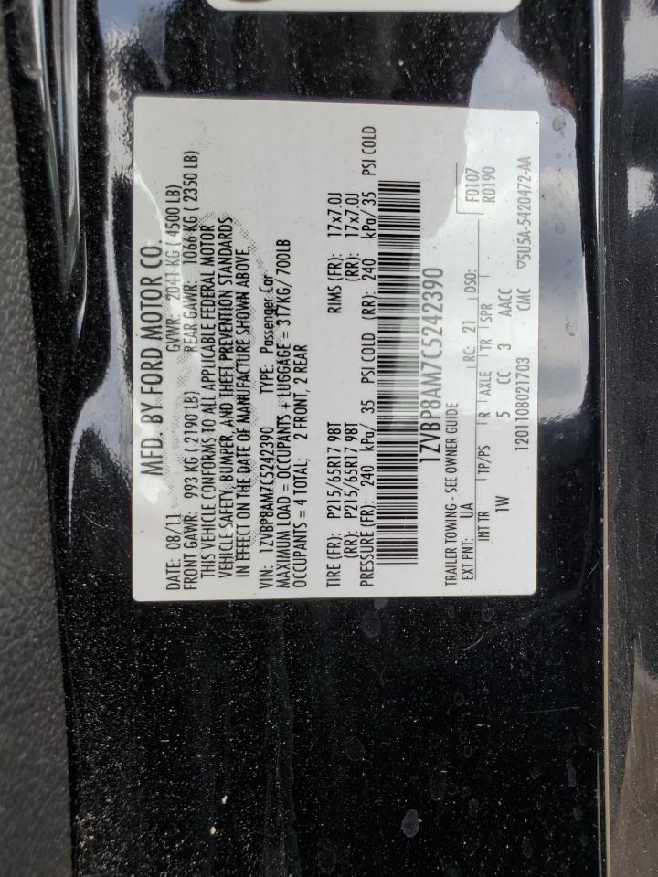 2012 Ford Mustang VIN: 1ZVBP8AM7C5242390 Lot: 53950174