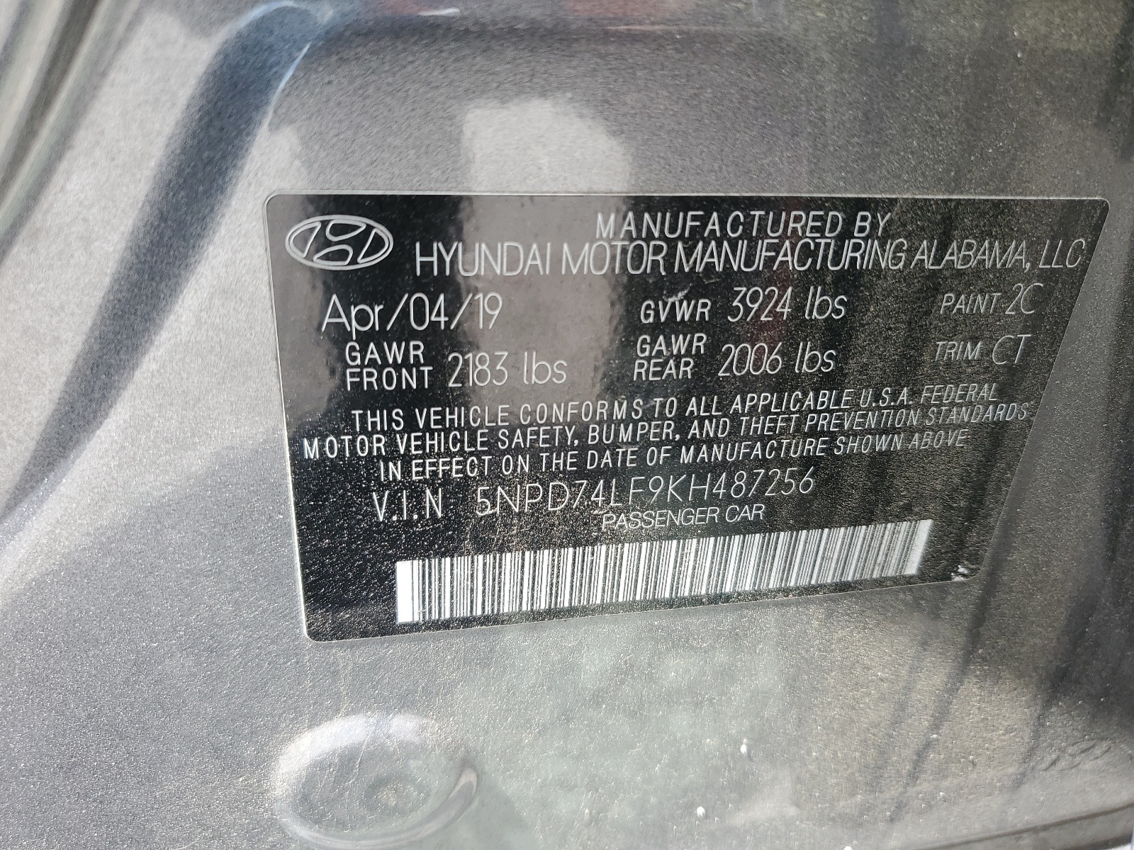 5NPD74LF9KH487256 2019 Hyundai Elantra Se