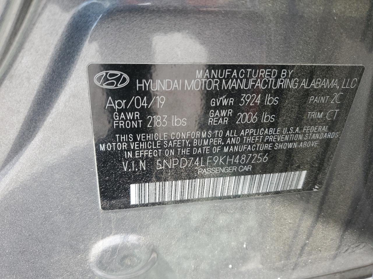 2019 Hyundai Elantra Se VIN: 5NPD74LF9KH487256 Lot: 53755074