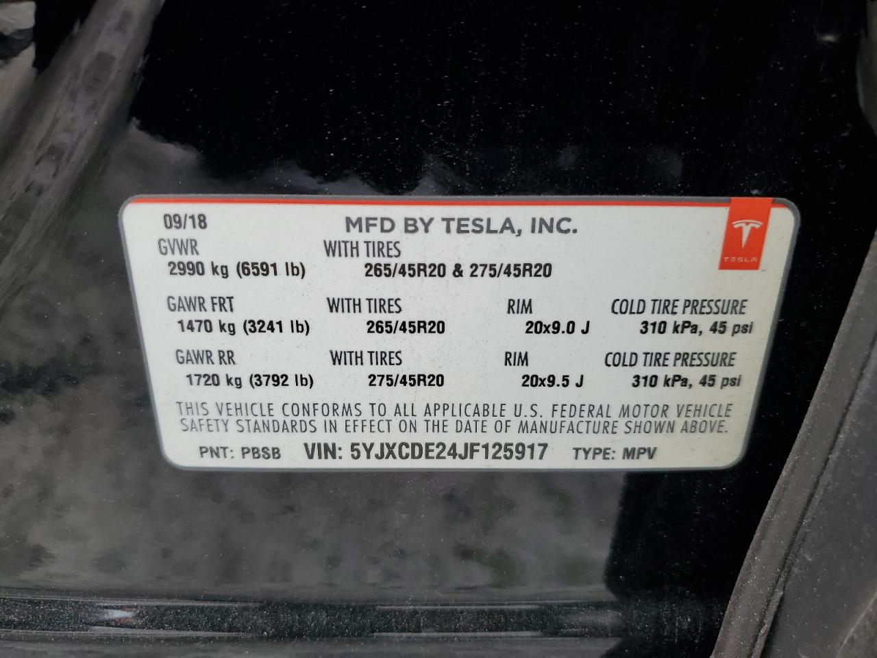 5YJXCDE24JF125917 2018 Tesla Model X