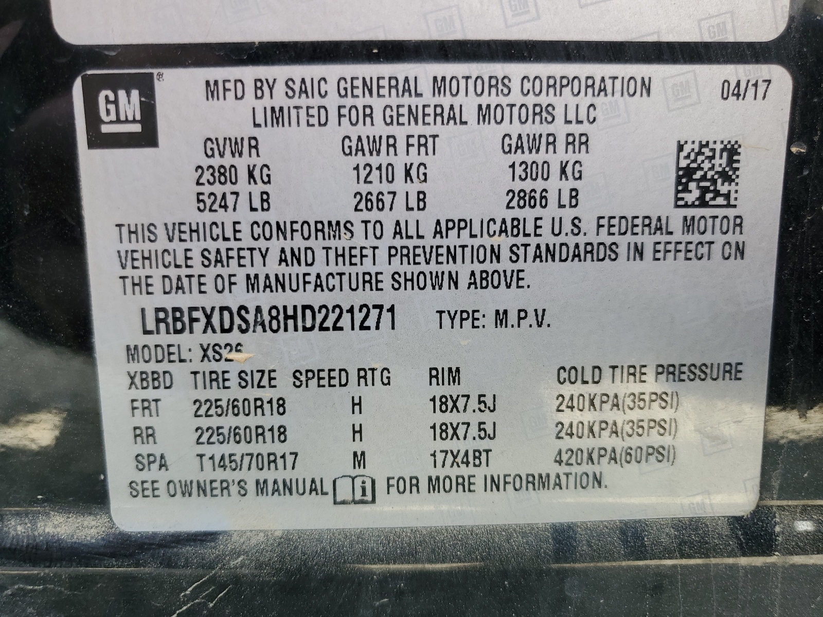 LRBFXDSA8HD221271 2017 Buick Envision Essence