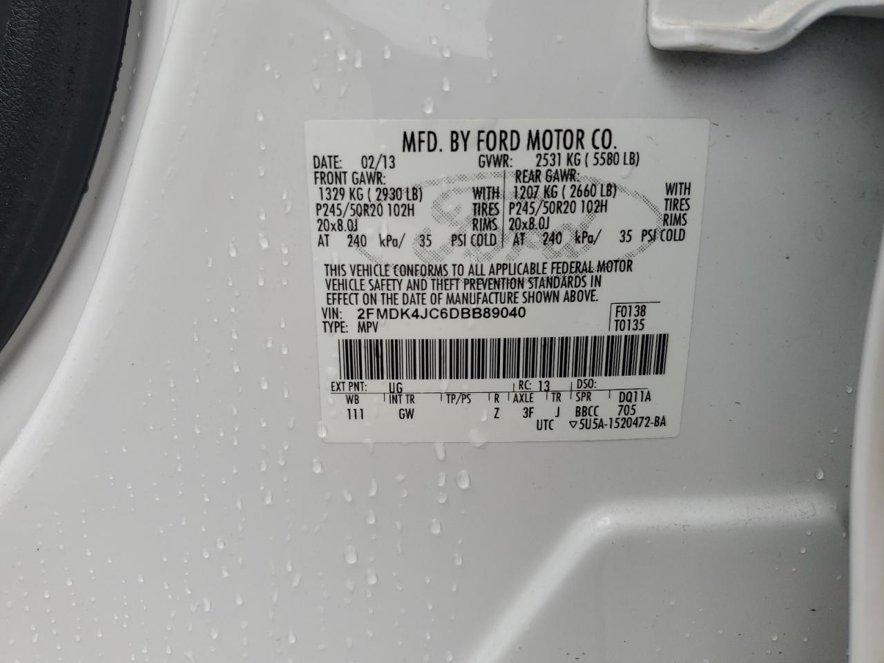 2FMDK4JC6DBB89040 2013 Ford Edge Sel