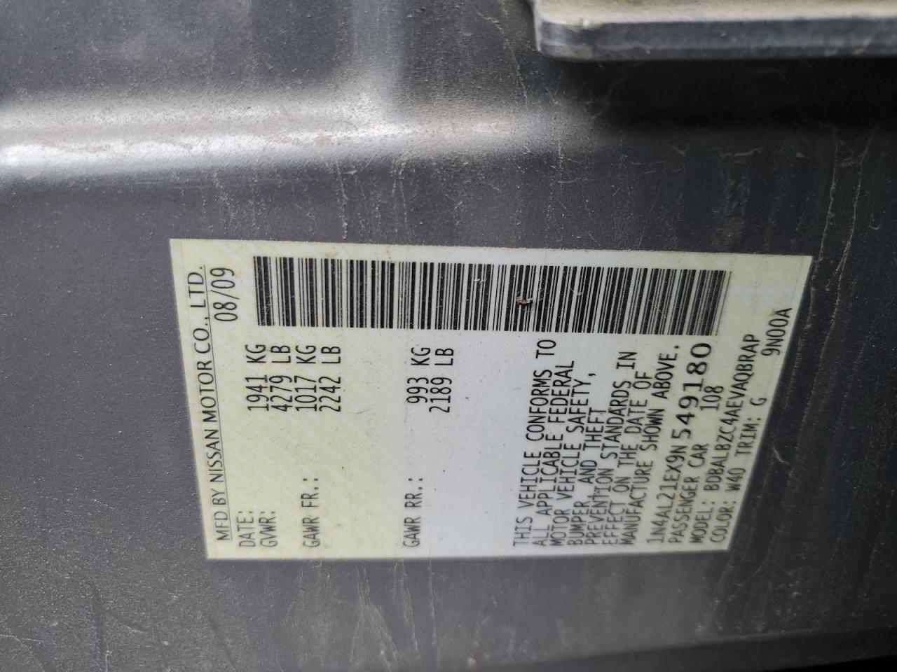 1N4AL21EX9N549180 2009 Nissan Altima 2.5