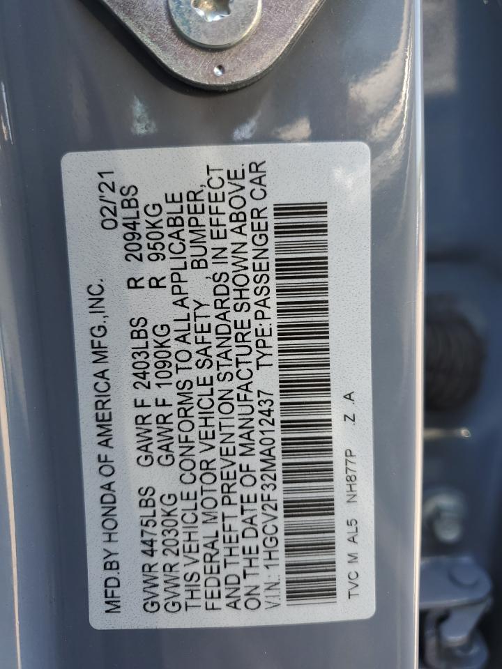 2021 Honda Accord Sport VIN: 1HGCV2F32MA012437 Lot: 55541244