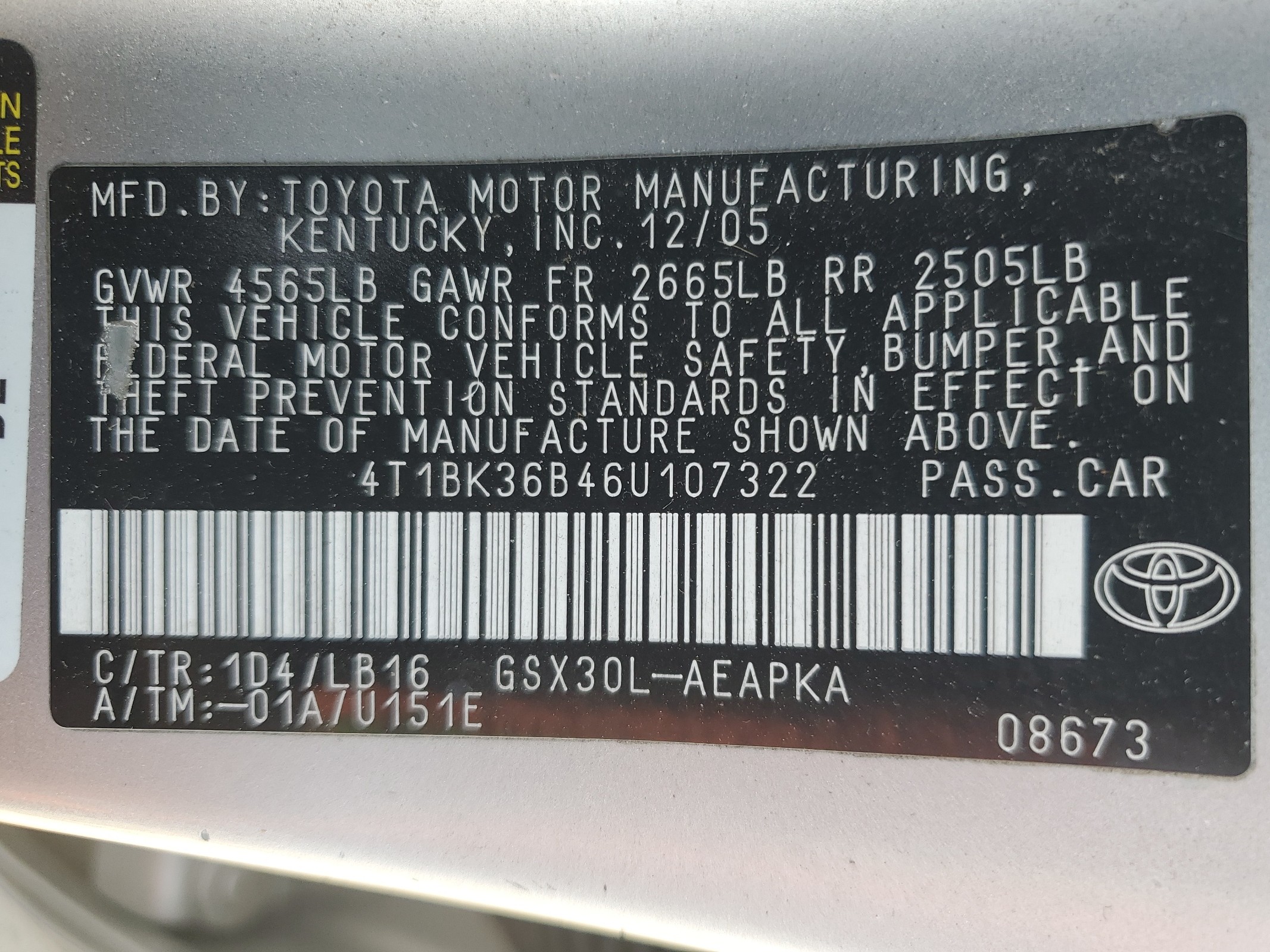 4T1BK36B46U107322 2006 Toyota Avalon Xl