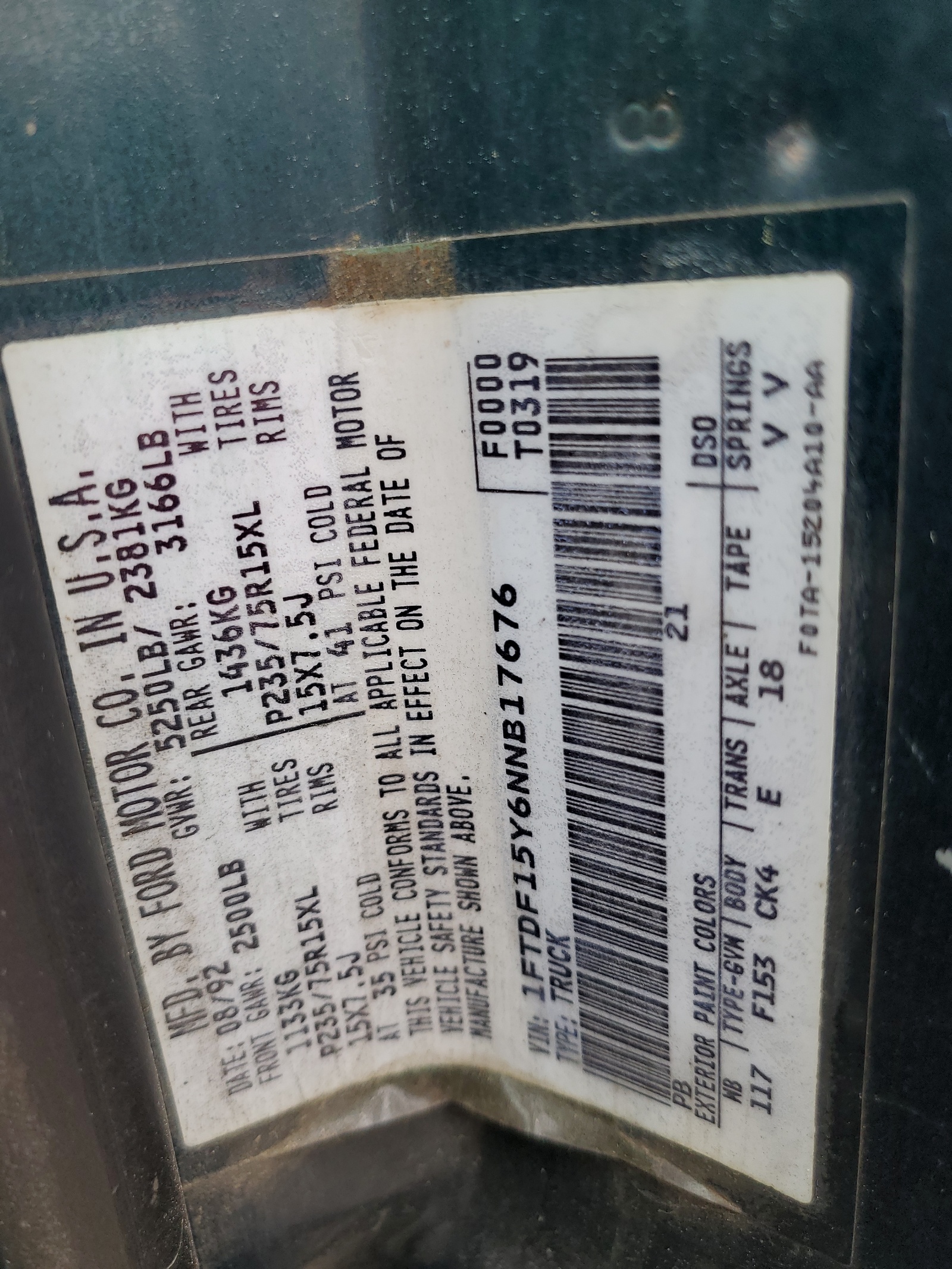 1FTDF15Y6NNB17676 1992 Ford F150