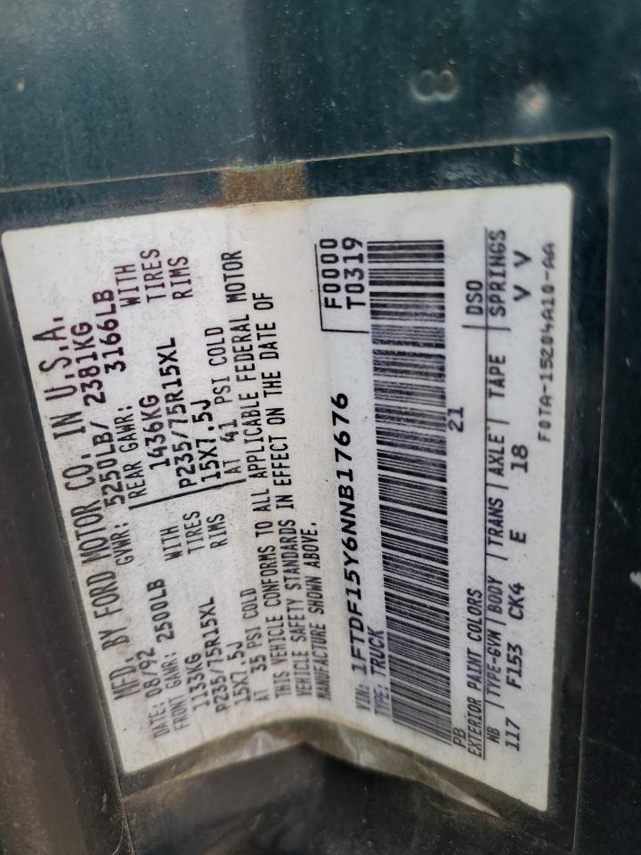 1992 Ford F150 VIN: 1FTDF15Y6NNB17676 Lot: 54934694