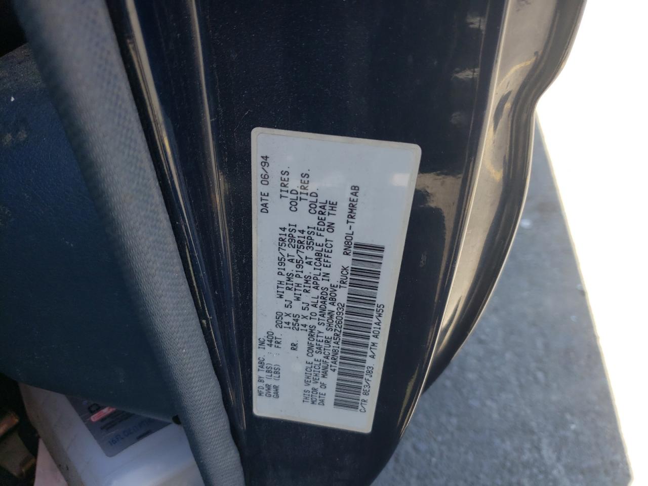 1994 Toyota Pickup 1/2 Ton Short Wheelbase Stb VIN: 4TARN81A5RZ260932 Lot: 56910564