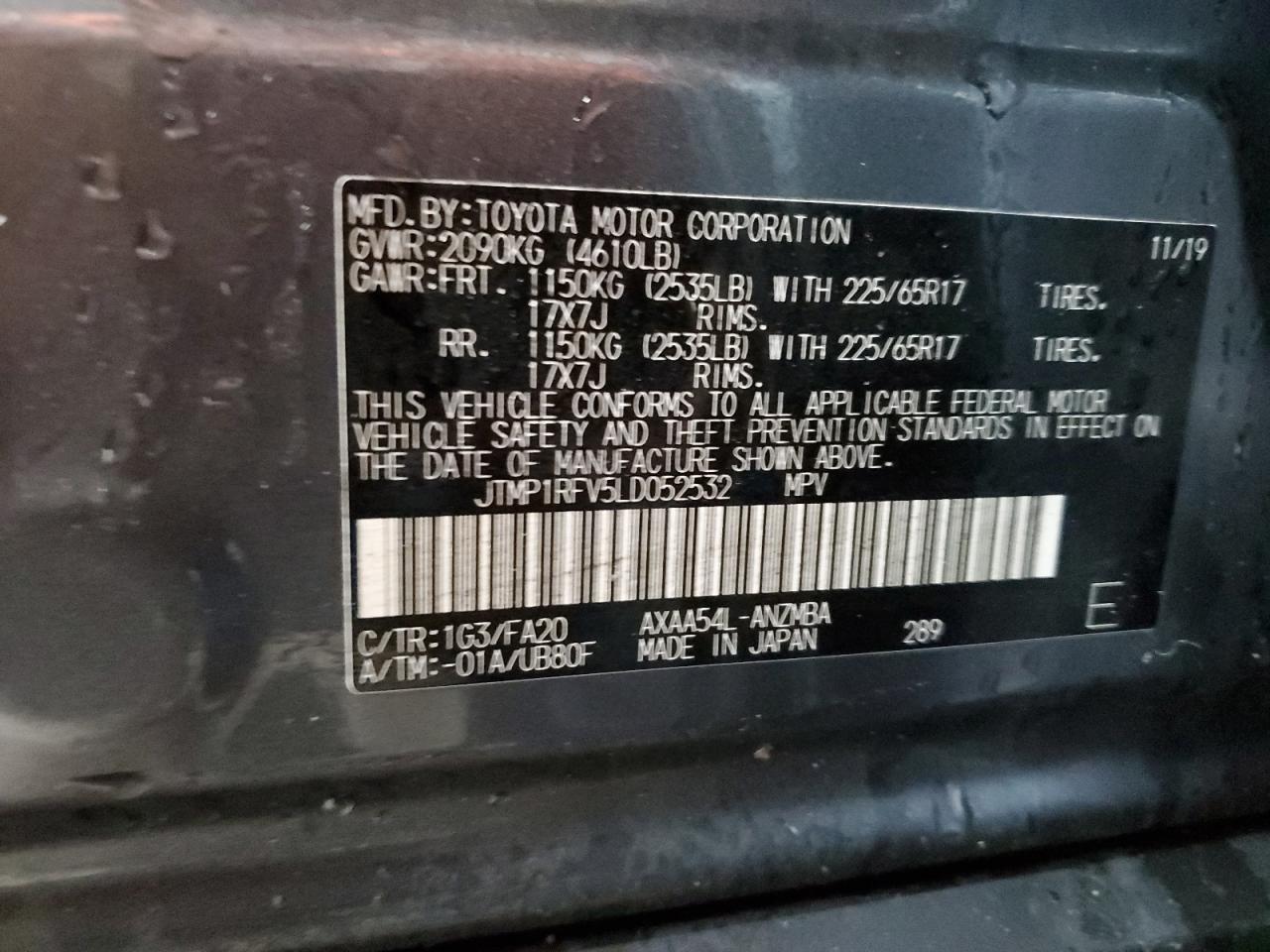 2020 Toyota Rav4 Xle VIN: JTMP1RFV5LD052532 Lot: 53195764