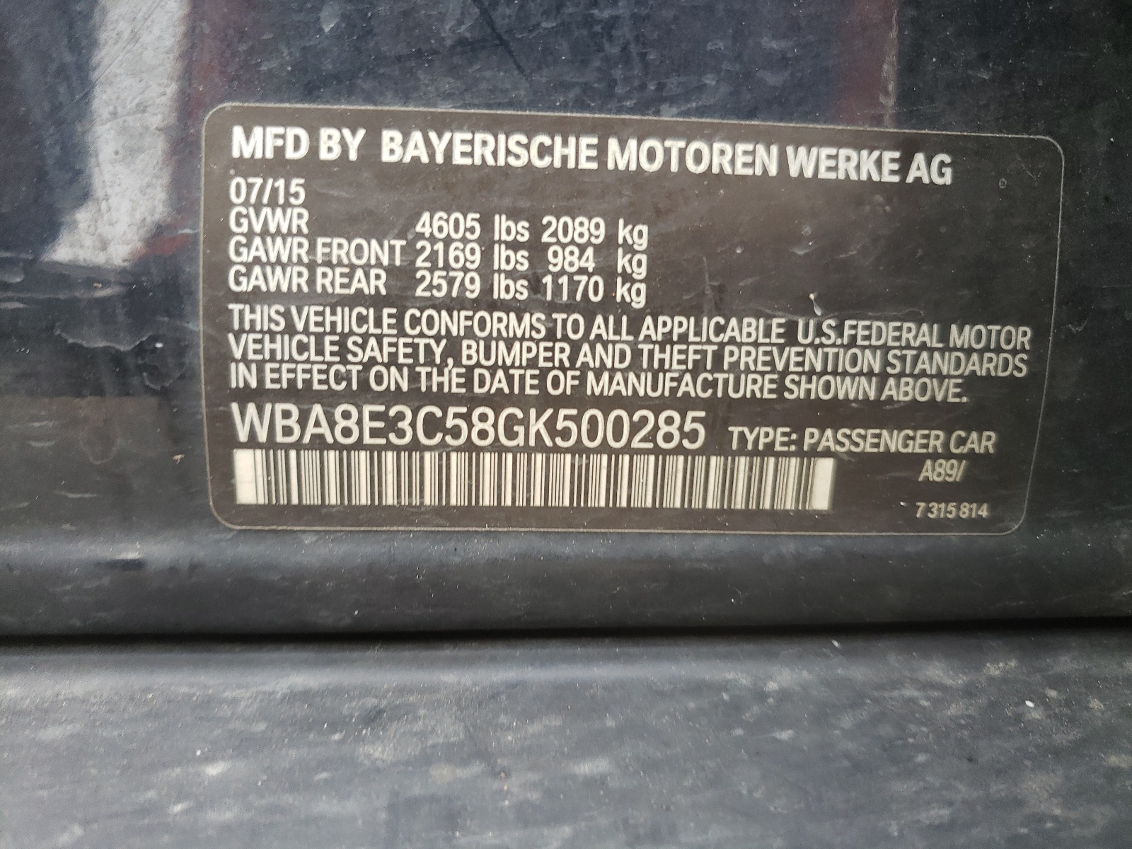 WBA8E3C58GK500285 2016 BMW 328 Xi Sulev