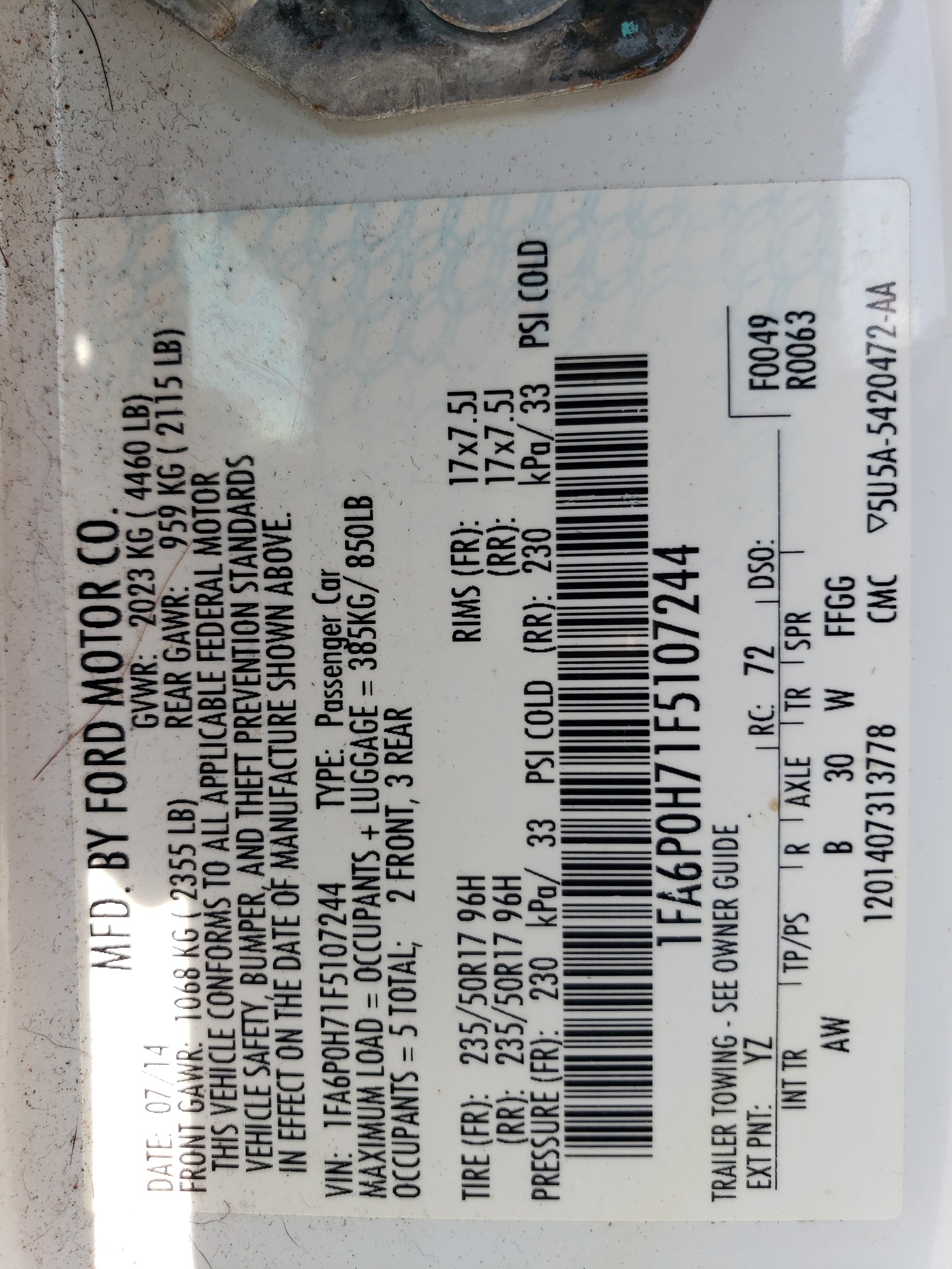 1FA6P0H71F5107244 2015 Ford Fusion Se