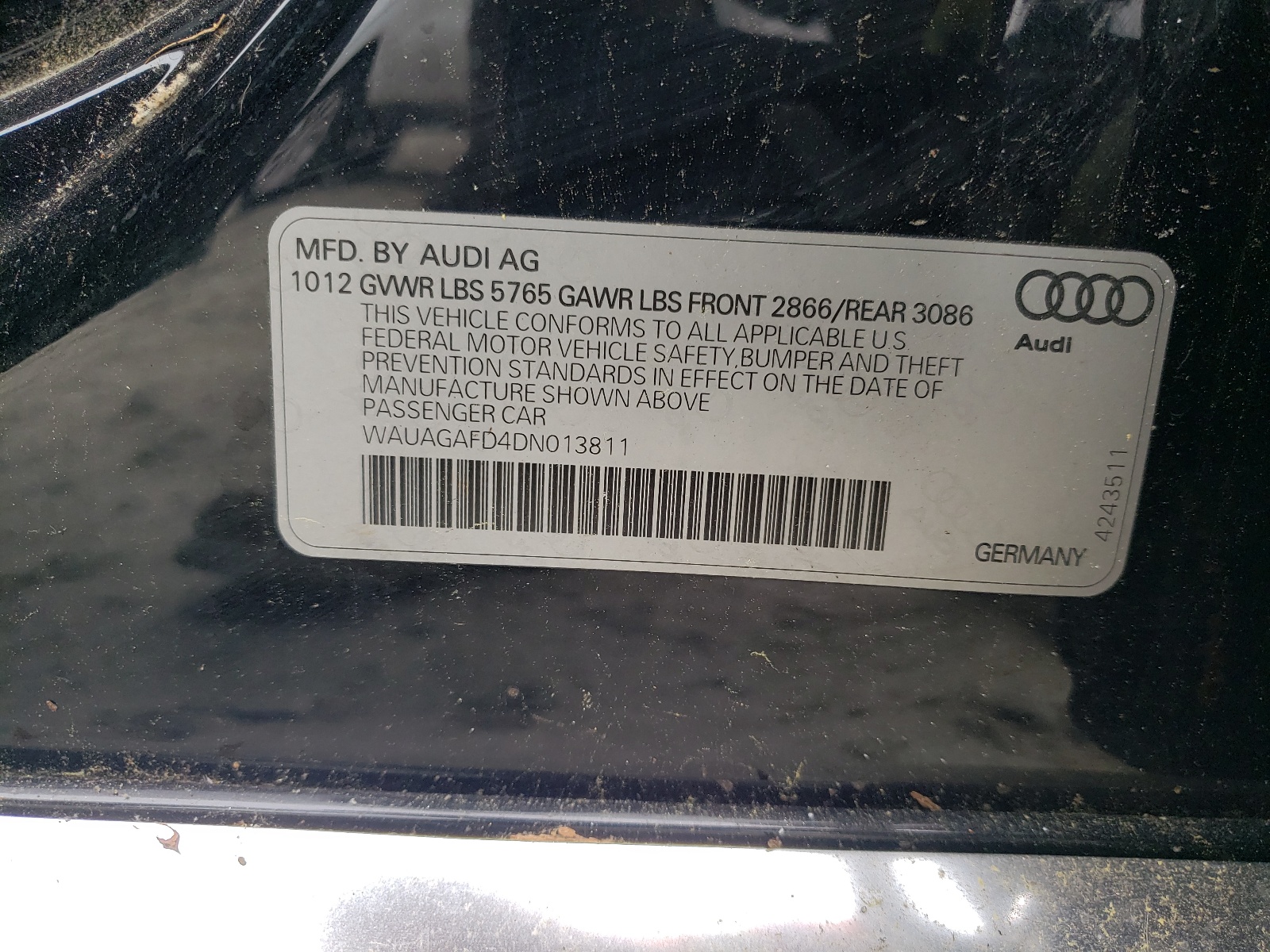 WAUAGAFD4DN013811 2013 Audi A8 Quattro