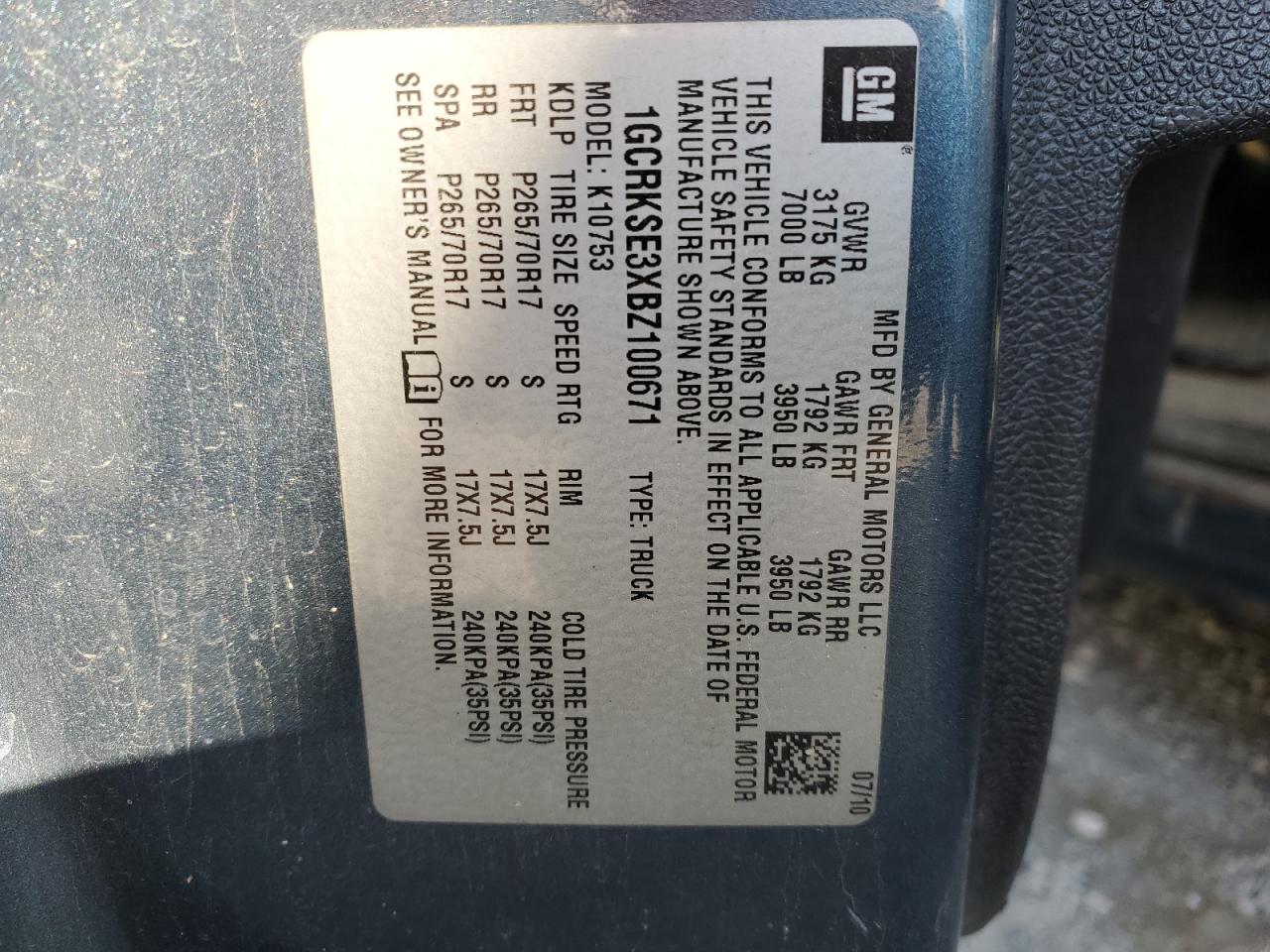 2011 Chevrolet Silverado K1500 Lt VIN: 1GCRKSE3XBZ100671 Lot: 56847964