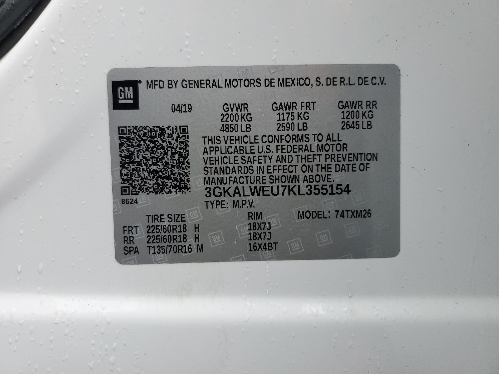 3GKALWEU7KL355154 2019 GMC Terrain Slt