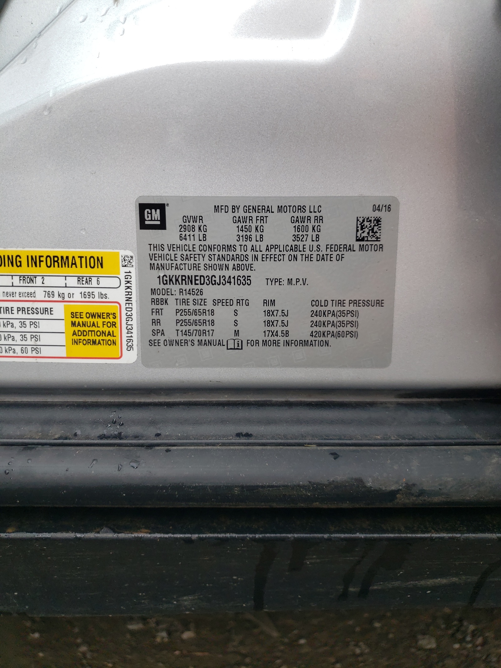 1GKKRNED3GJ341635 2016 GMC Acadia Sle